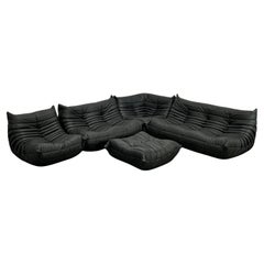 Vintage Ligne Roset by Michel Ducaroy Black Leather Togo Modular Sofas, Set of Five