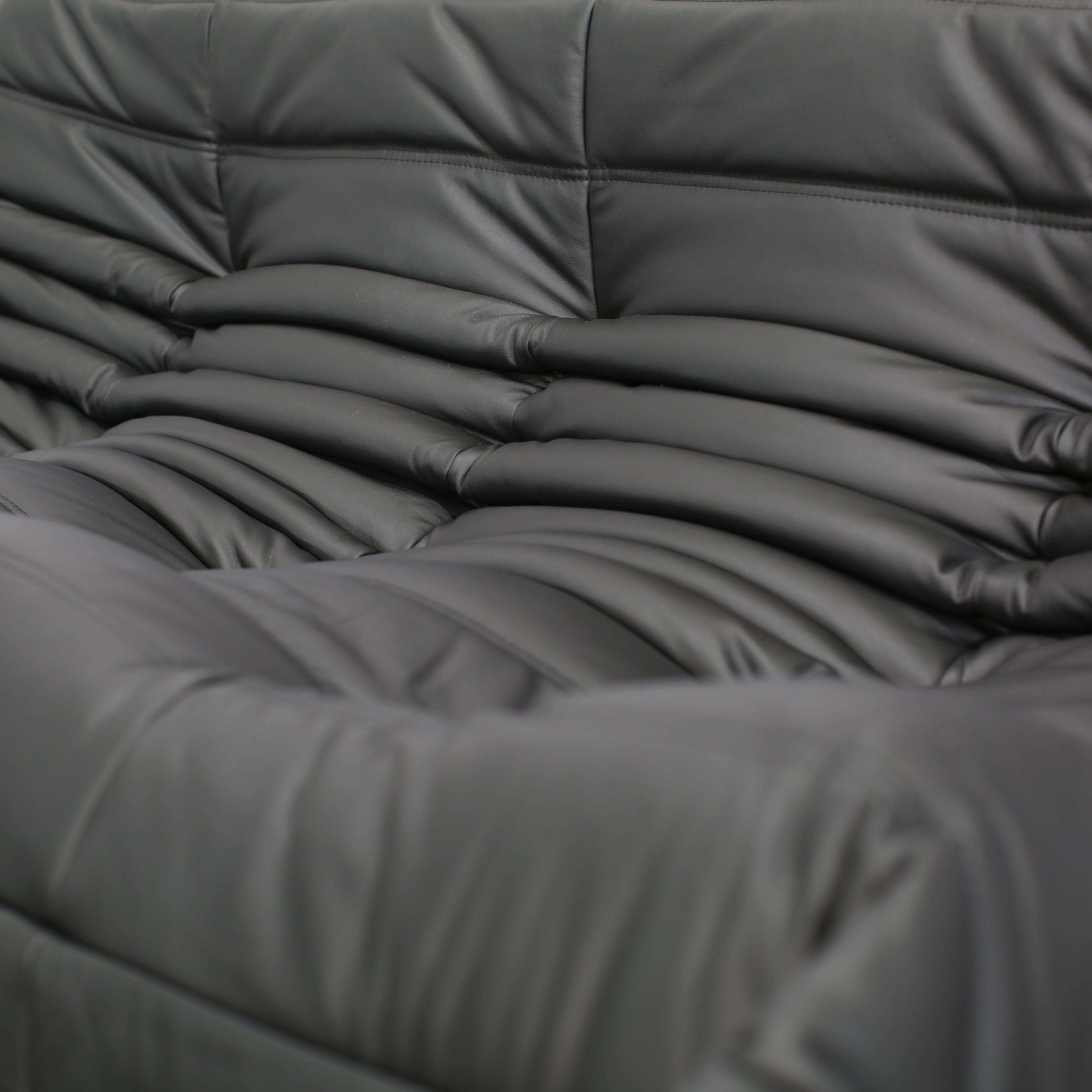 Ligne Roset by Michel Ducaroy Black Leather Togo Modular Sofas, Set of Three For Sale 5