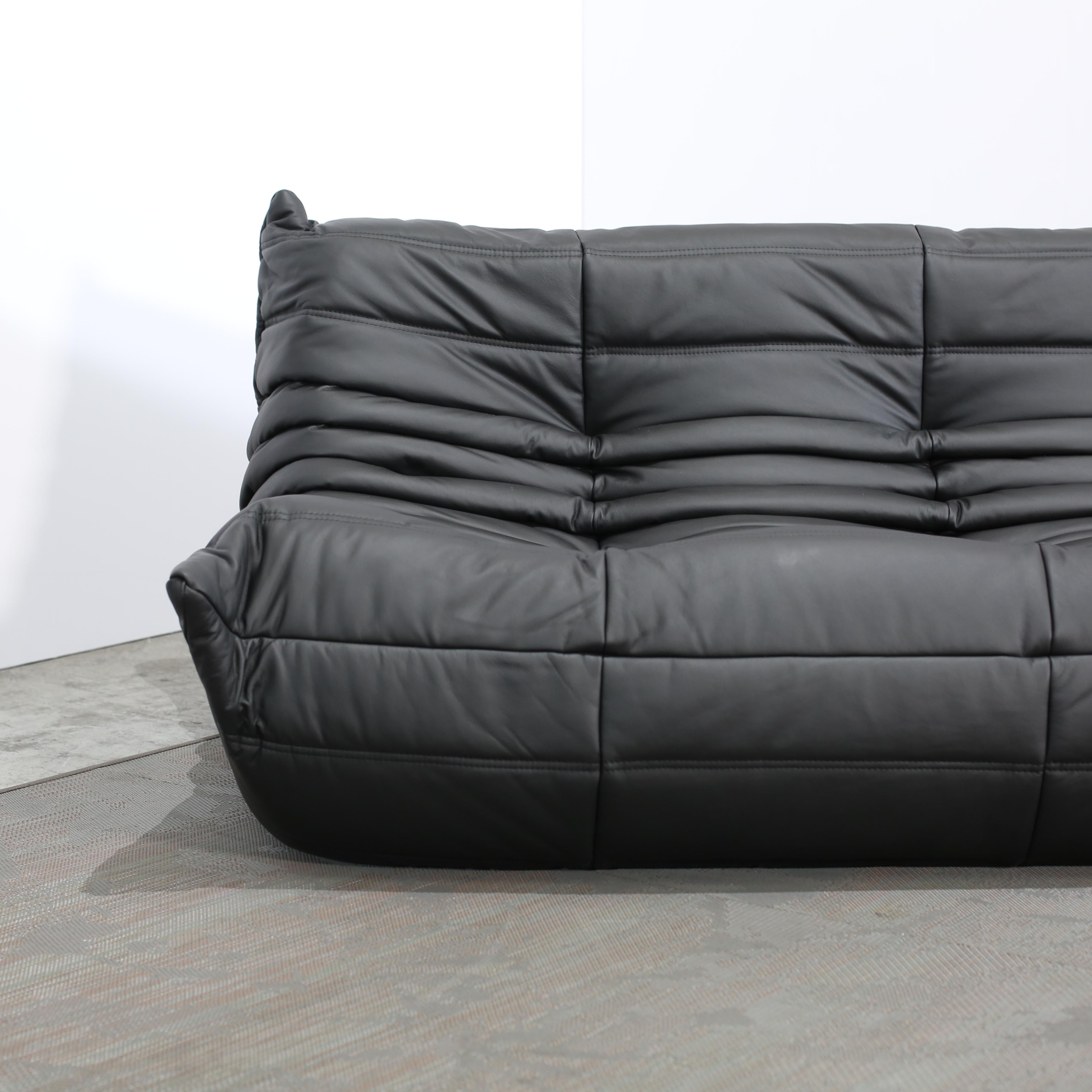 Ligne Roset by Michel Ducaroy Black Leather Togo Modular Sofas, Set of Three For Sale 4