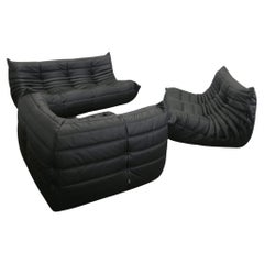 Ligne Roset by Michel Ducaroy Black Leather Togo Modular Sofas, Set of Three