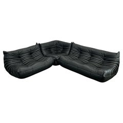 Ligne Roset by Michel Ducaroy Black Leather Togo Modular Sofas, Set of Three