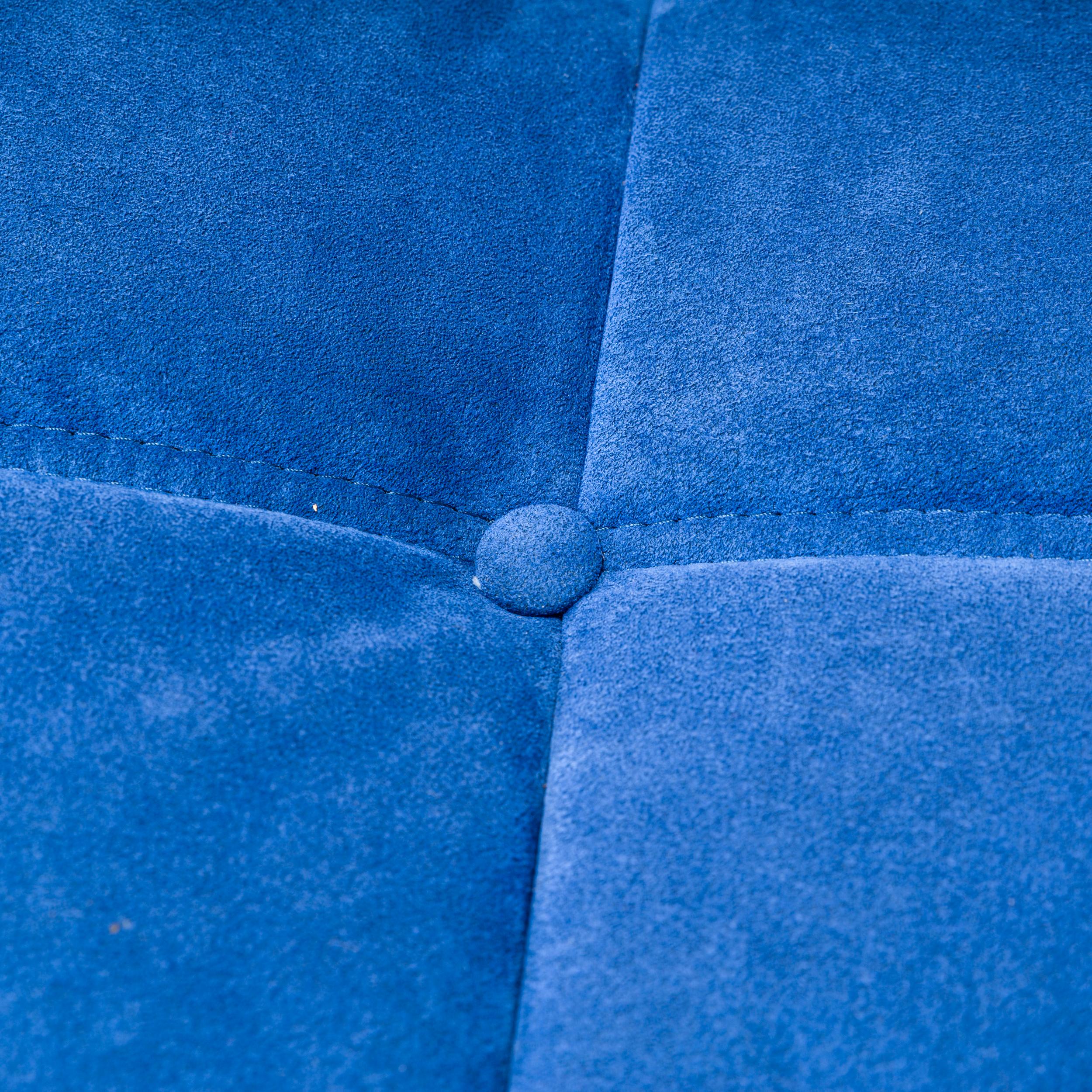 Set von fünf Togo-Sofa aus blauem Alcantara-Stoff in Ligne Roset von Michel Ducaroy-Stoff 7