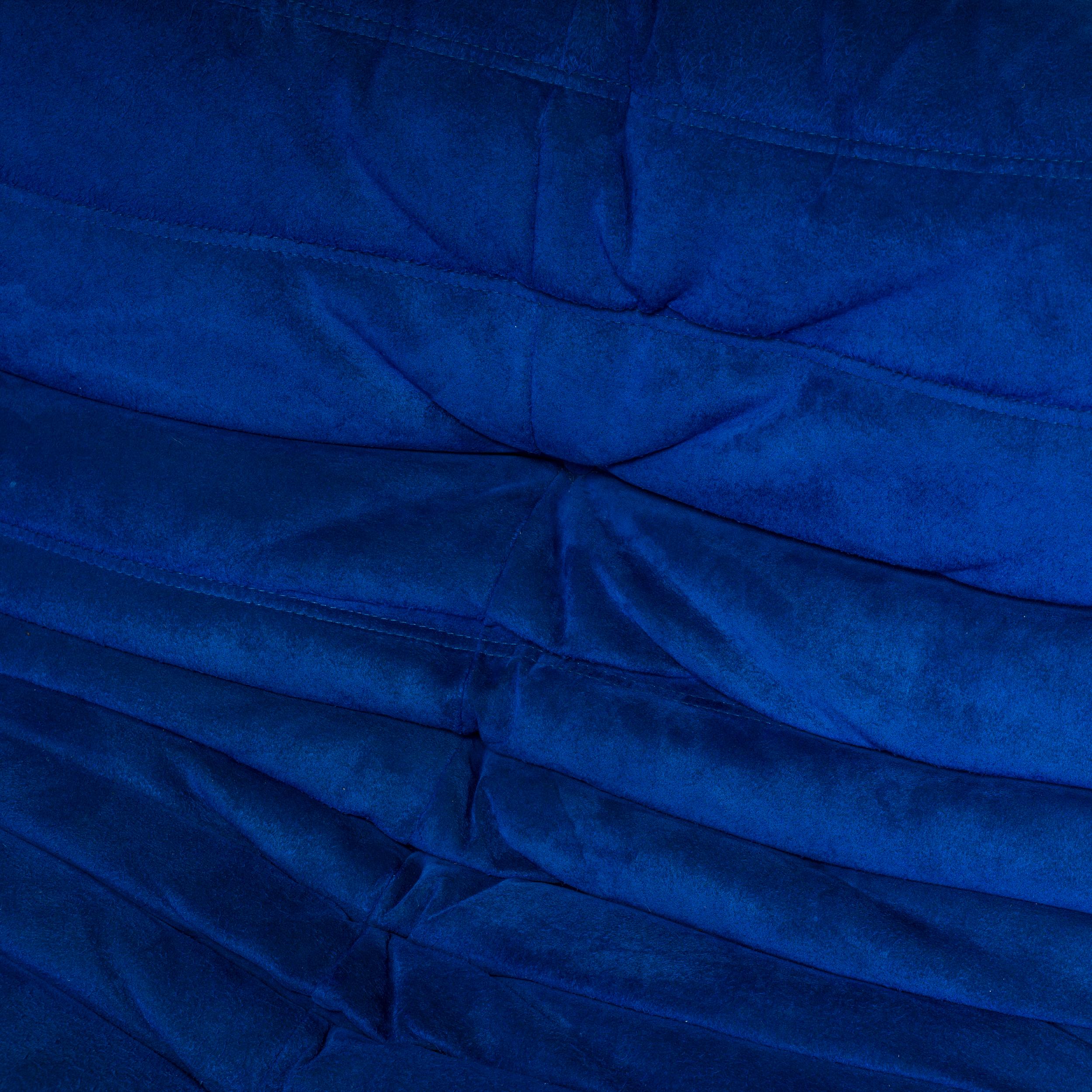 Set von fünf Togo-Sofa aus blauem Alcantara-Stoff in Ligne Roset von Michel Ducaroy-Stoff 8