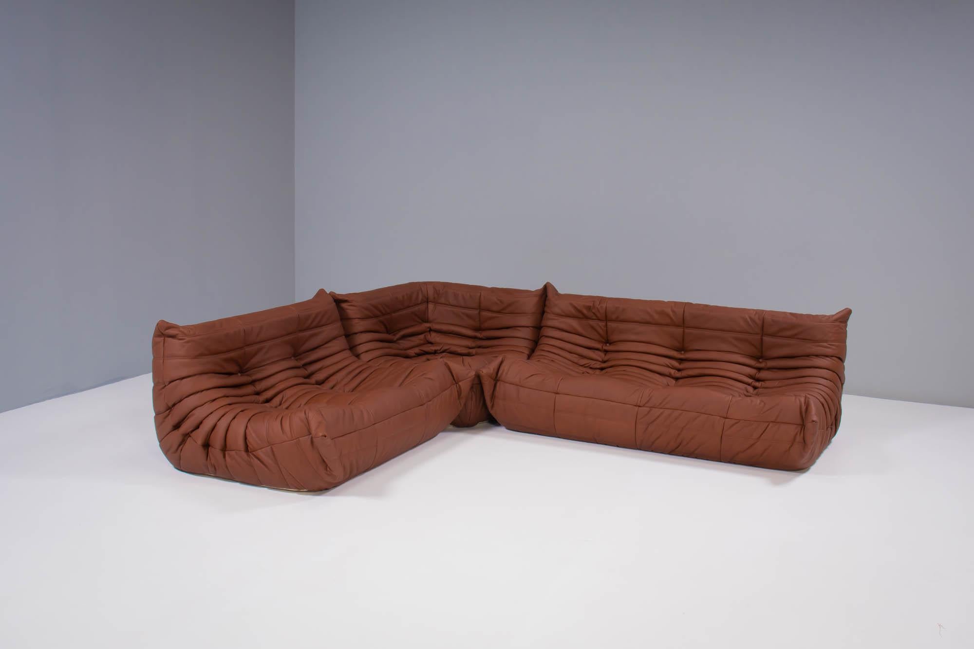Ligne Roset by Michel Ducaroy Togo en cuir Brown, Set of Three en vente 11