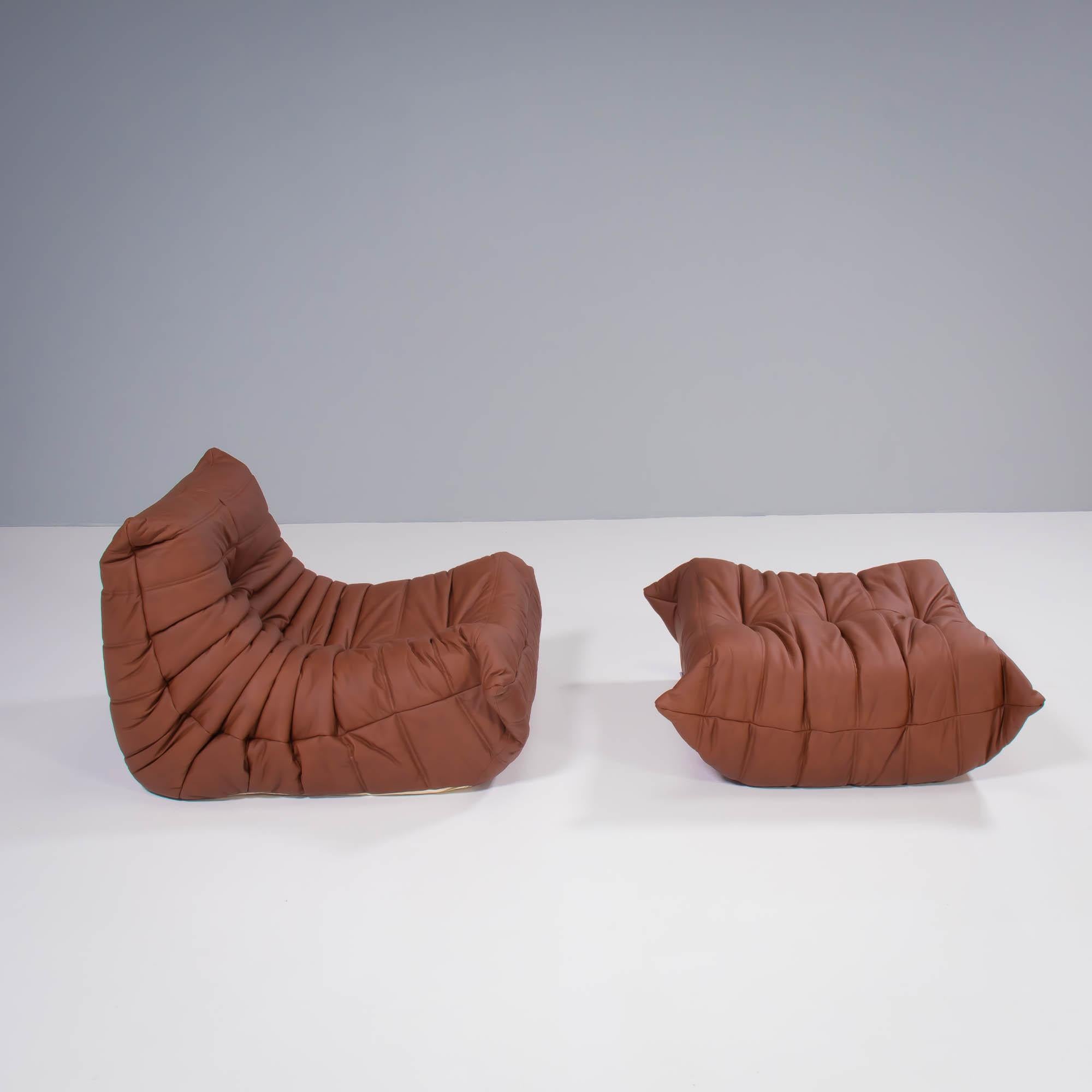 Ligne Roset by Michel Ducaroy Togo en cuir Brown, set of two en vente 7