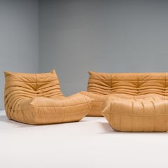Ligne Roset de Michel Ducaroy Togo de piel marrón camel, set de cinco