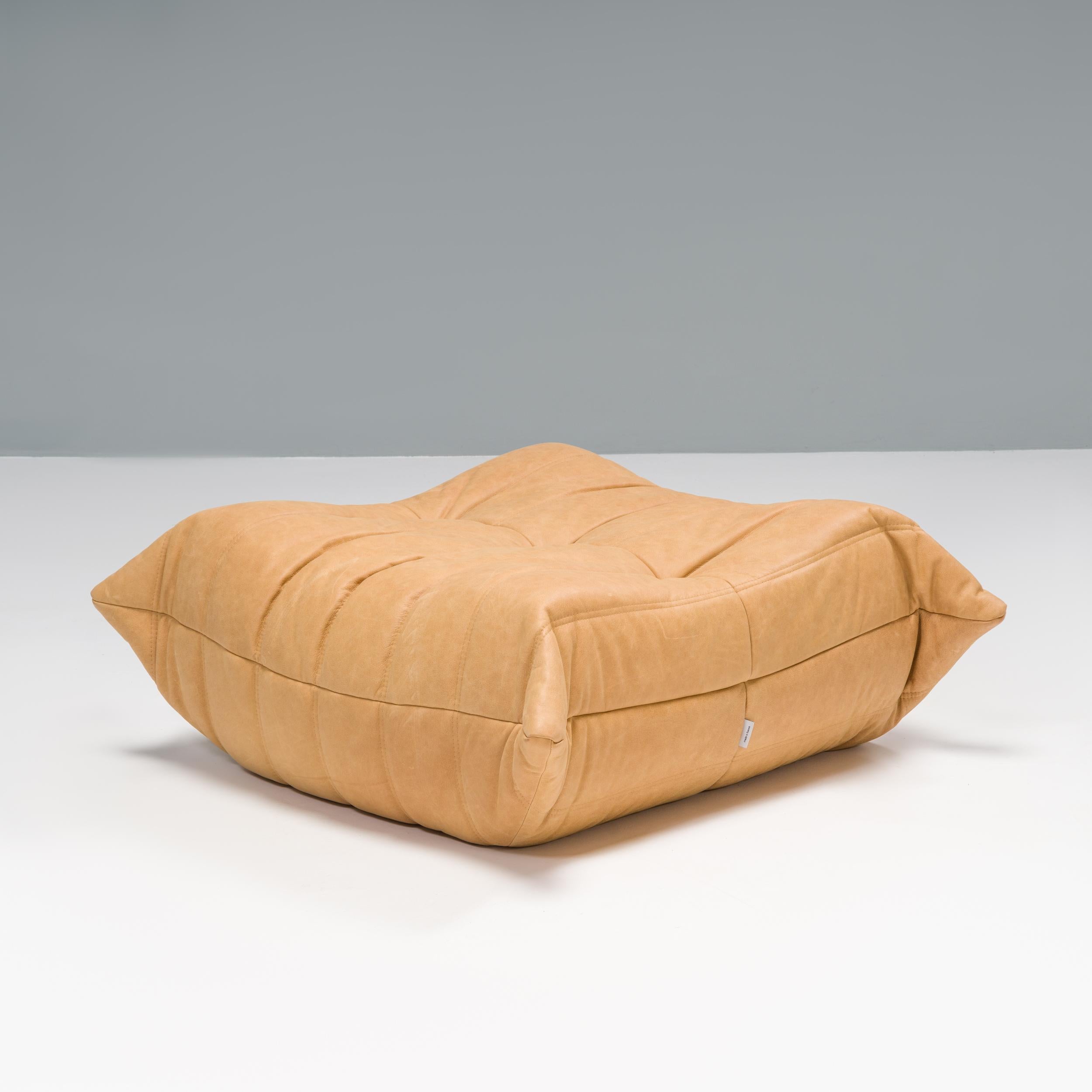 Late 20th Century Ligne Roset by Michel Ducaroy Camel Brown Leather Togo, Set of Five