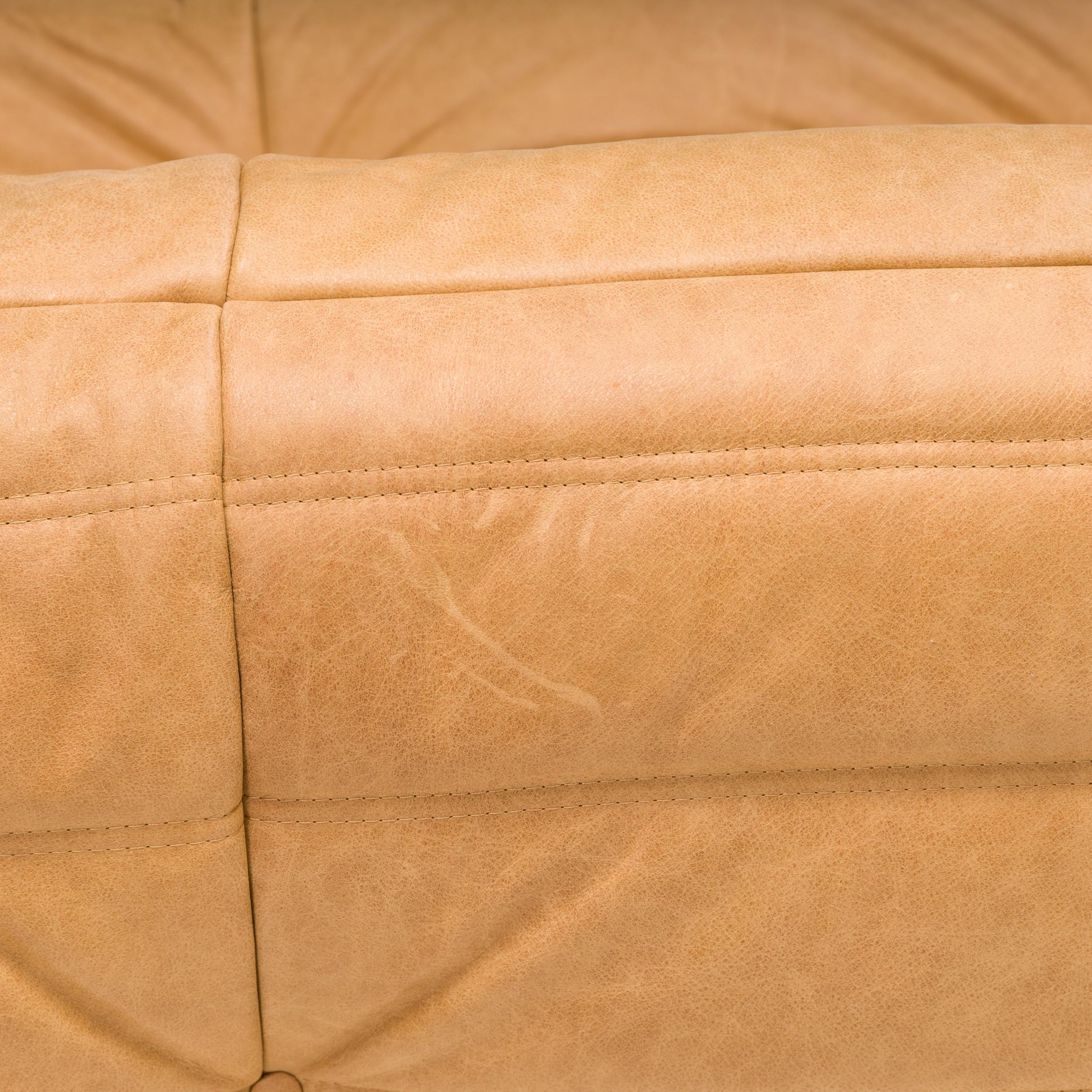 Ligne Roset by Michel Ducaroy Camel Brown Leather Togo, Set of Three For Sale 5