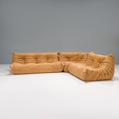 Ligne Roset by Michel Ducaroy Camel Brown Leather Togo, Set of Three