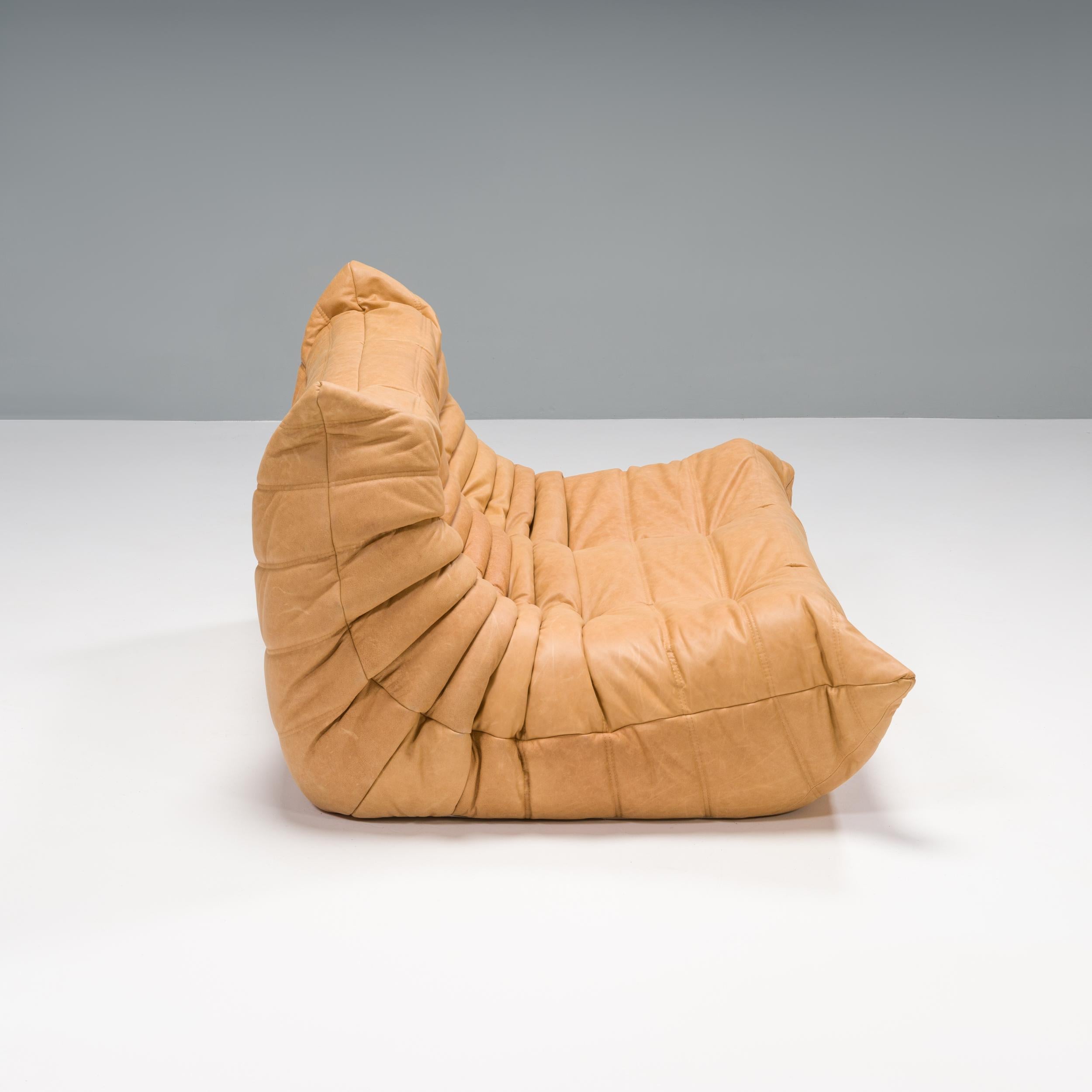 Ligne Roset by Michel Ducaroy Camel Brown Leather Togo, Set of Three In Good Condition In London, GB