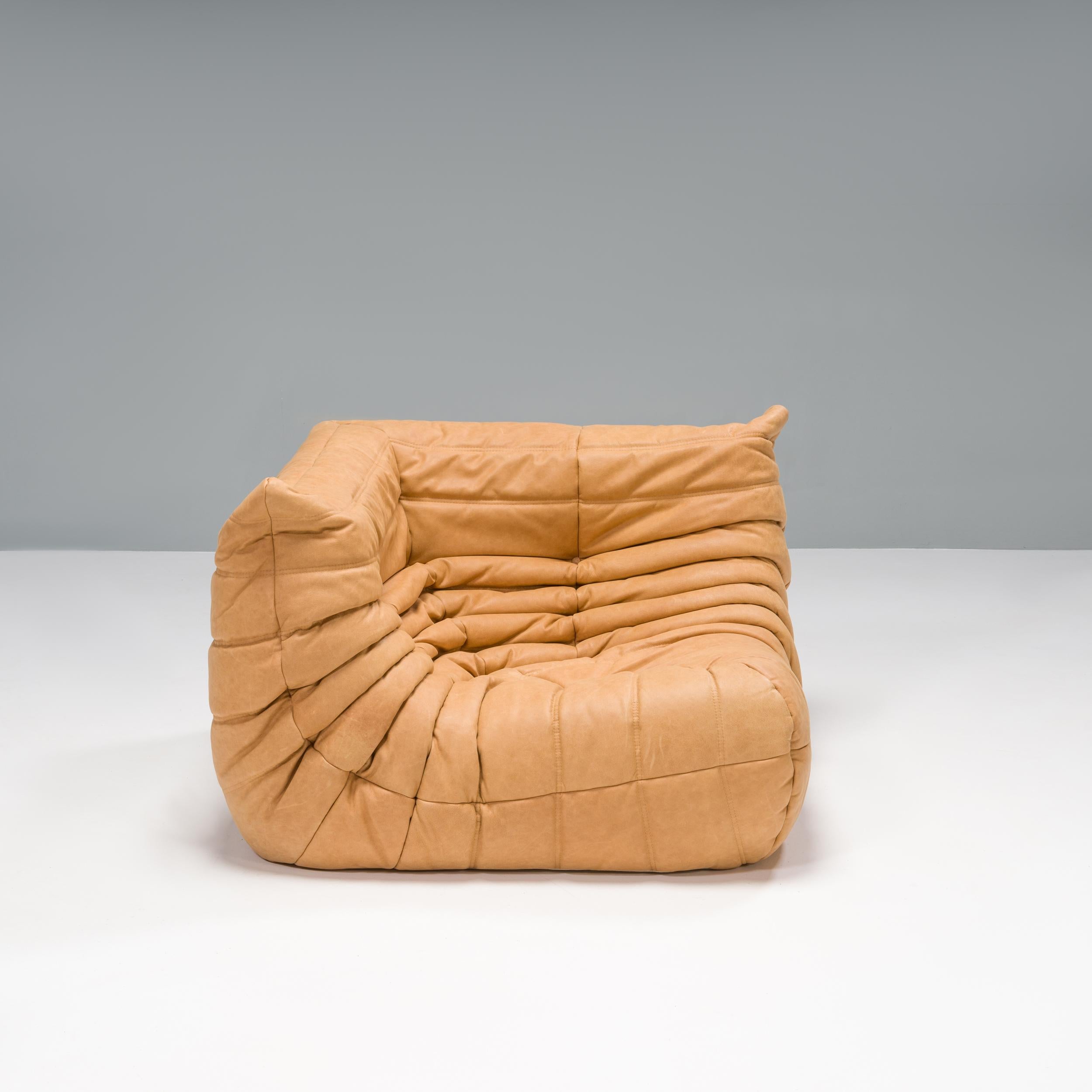 Ligne Roset by Michel Ducaroy Camel Brown Leather Togo, Set of Three For Sale 1