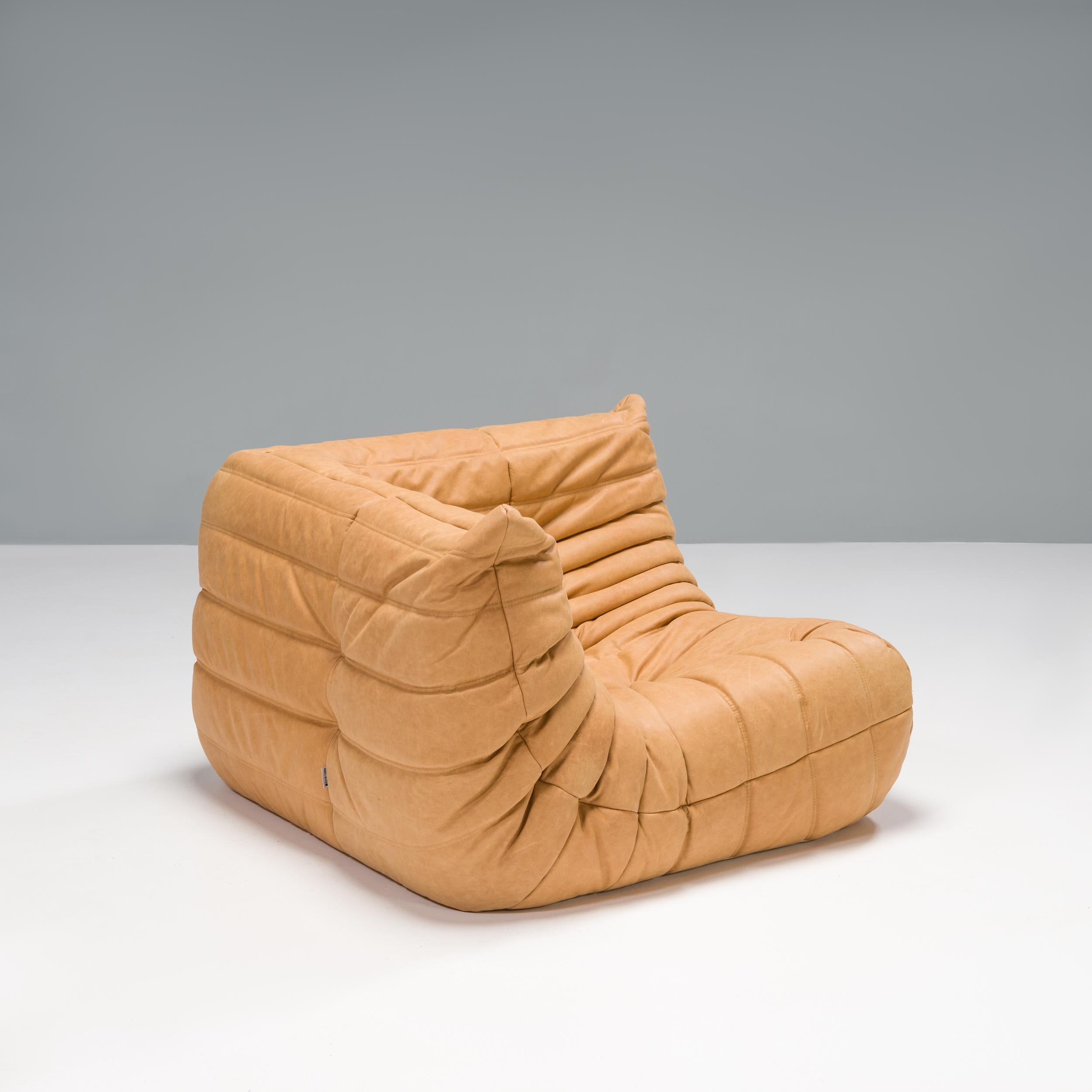Ligne Roset by Michel Ducaroy Camel Brown Leather Togo, Set of Three For Sale 2