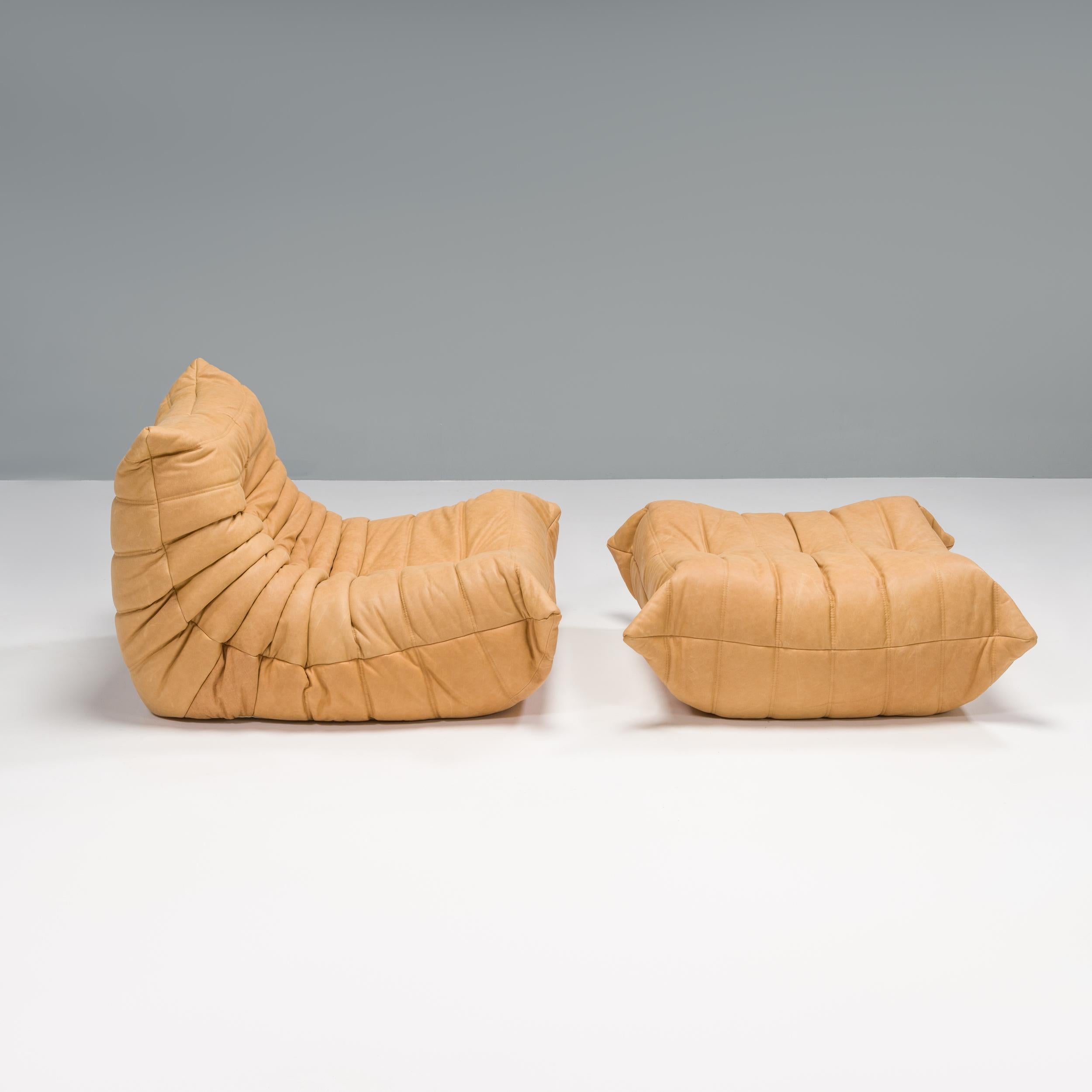 Ligne Roset by Michel Ducaroy Togo en cuir Brown Camel, set de deux Bon état - En vente à Basildon, London