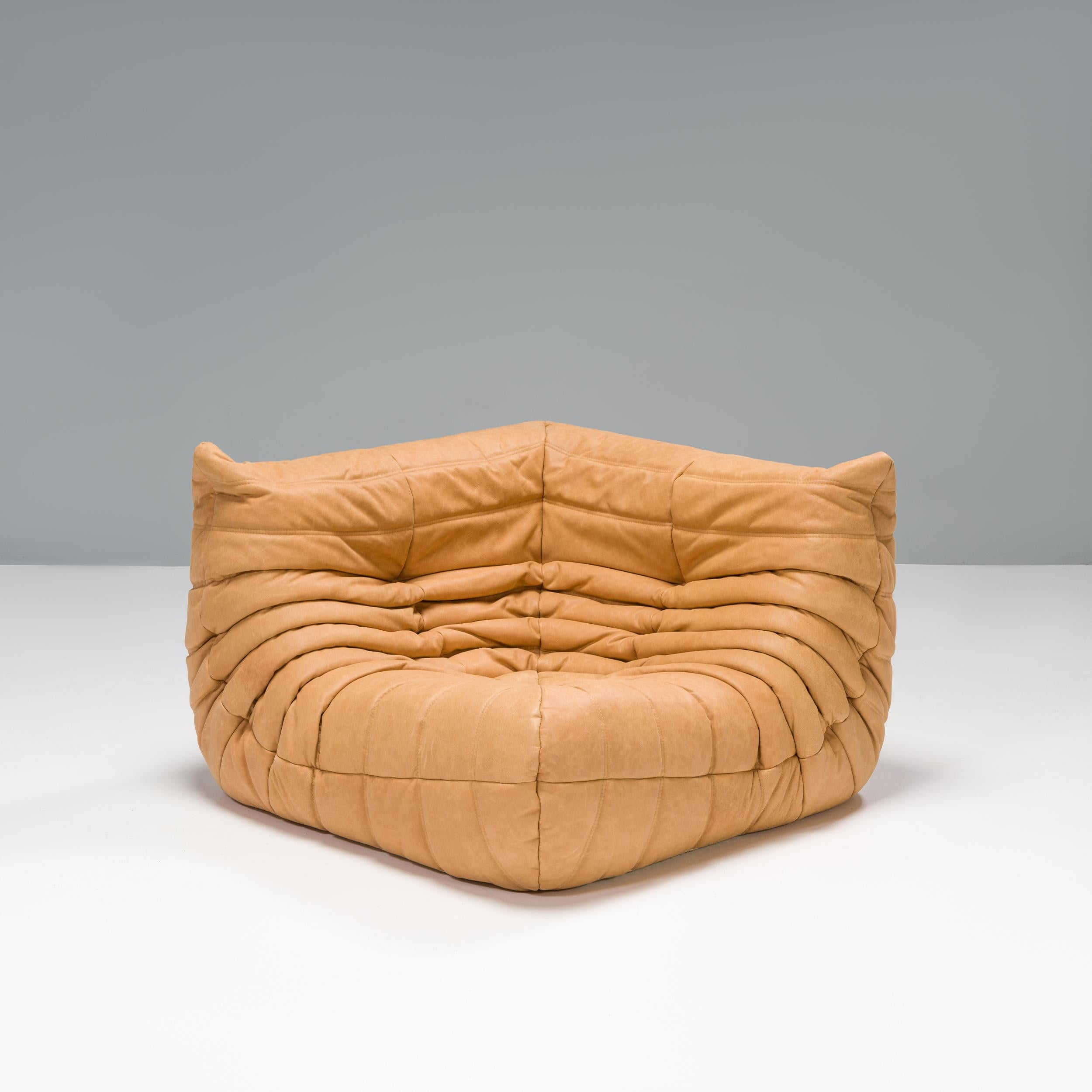Ligne Roset by Michel Ducaroy Camel Brown Leather Togo Sofas, Set of Five For Sale 4