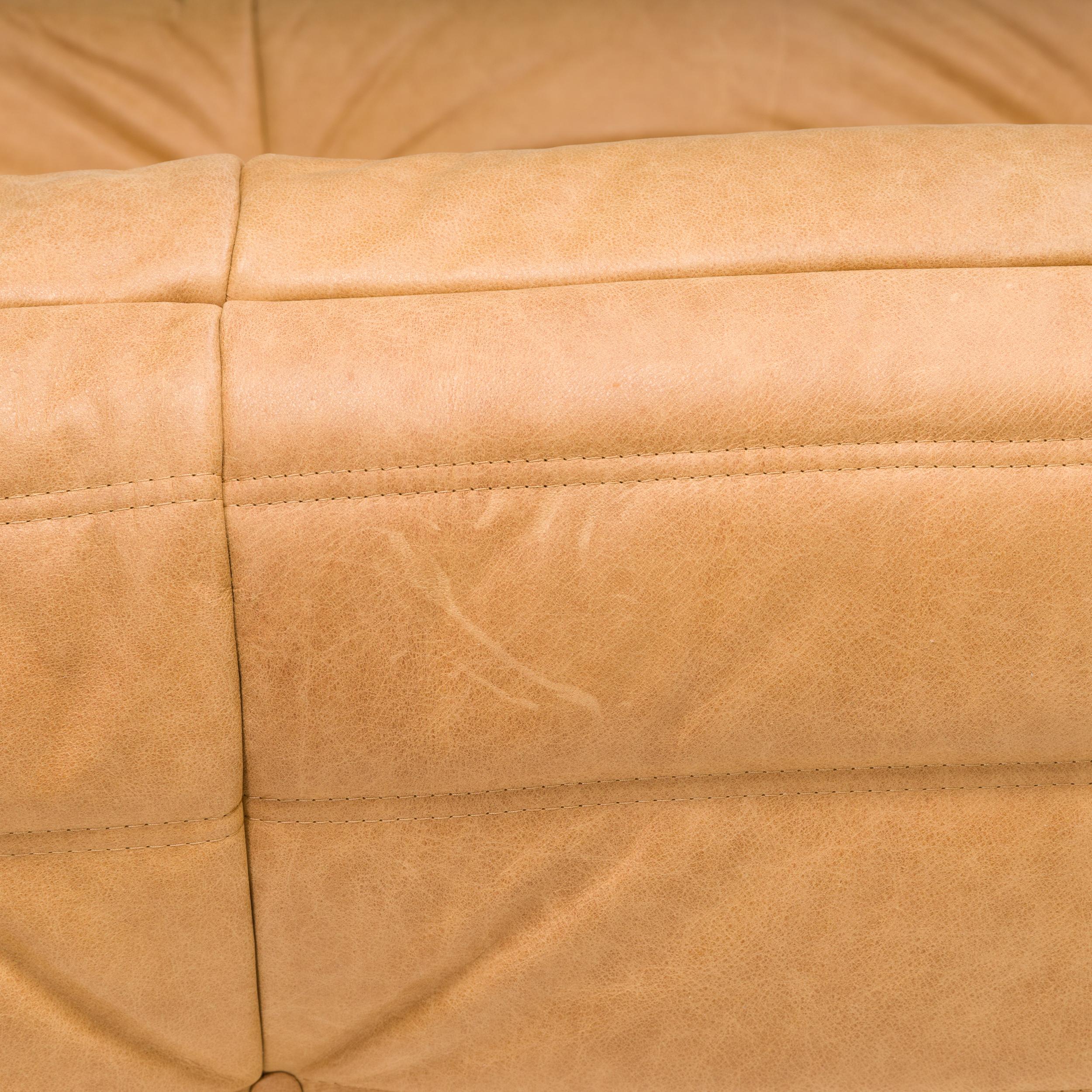 Ligne Roset by Michel Ducaroy Camel Brown Leather Togo Sofas, Set of Five For Sale 10