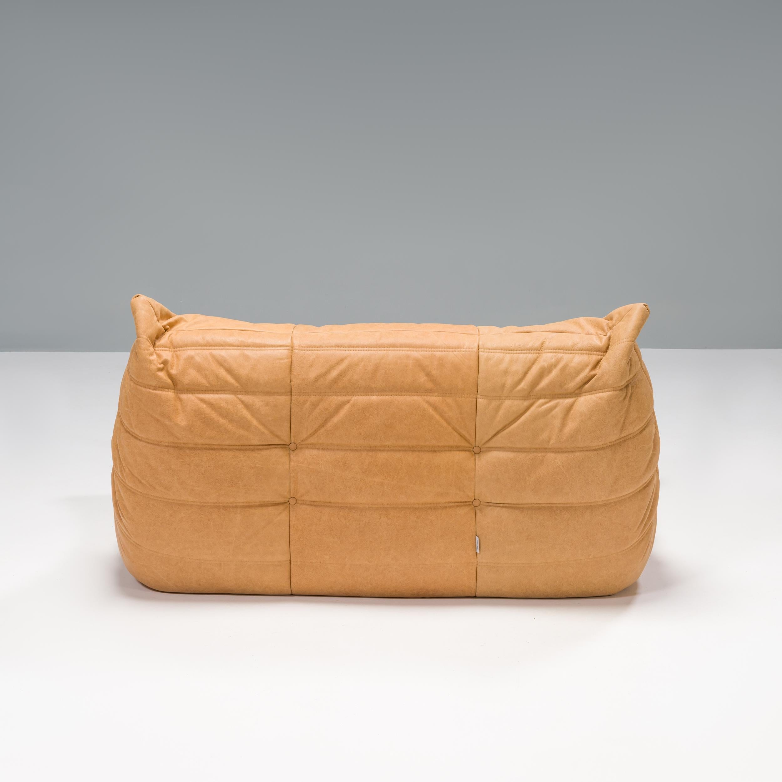 Late 20th Century Ligne Roset by Michel Ducaroy Cream Leather Togo, Set of Four