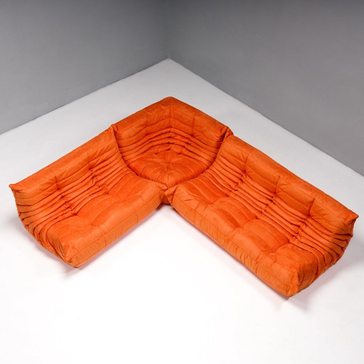 Ligne Roset by Michel Ducaroy Orange Togo, Set of Three For Sale 7
