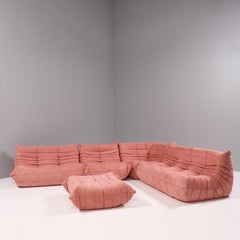 Ligne Roset by Michel Ducaroy Pink Togo Modular Sofa and Footstool, Set of Five