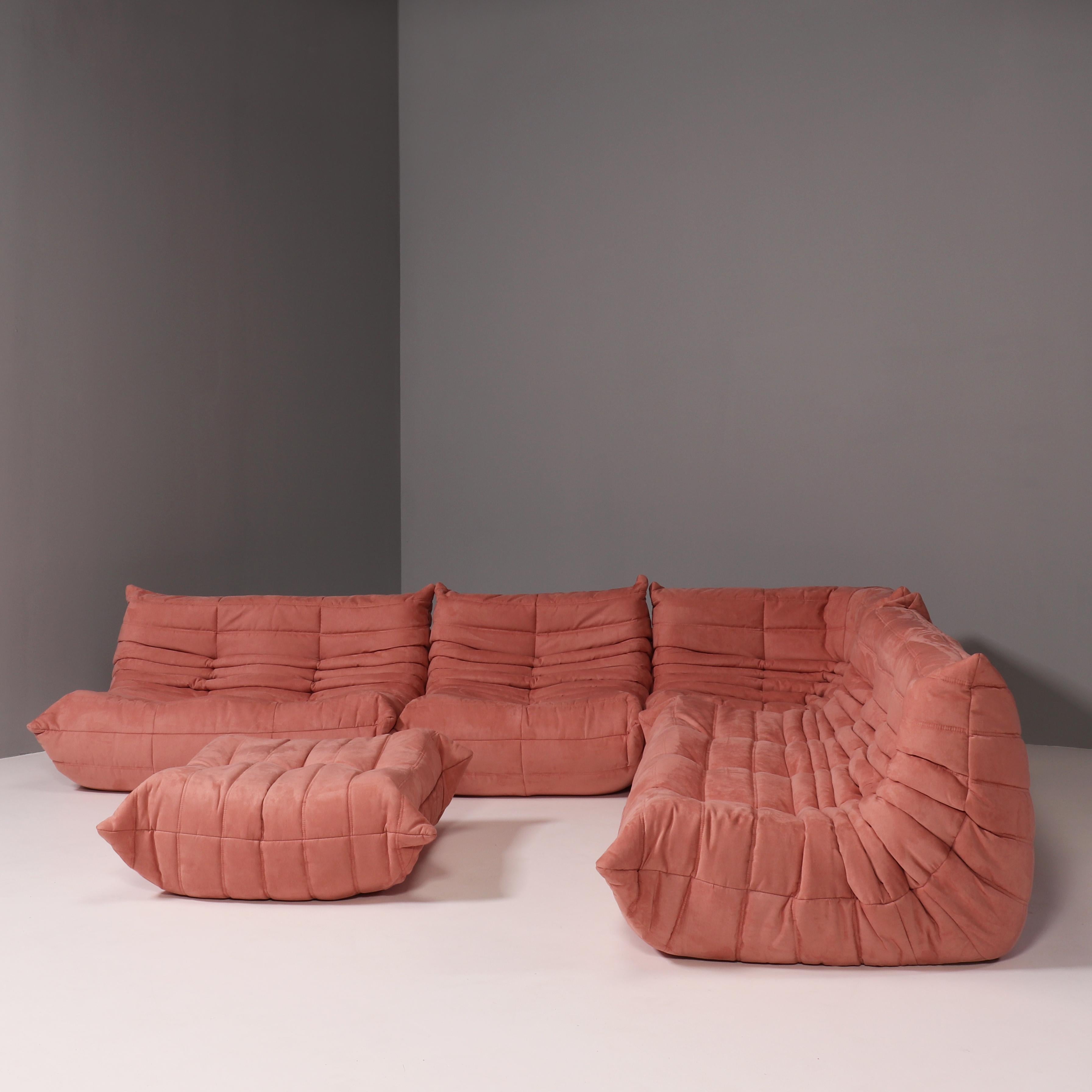 French Ligne Roset by Michel Ducaroy Pink Togo Modular Sofa and Footstool, Set of Five