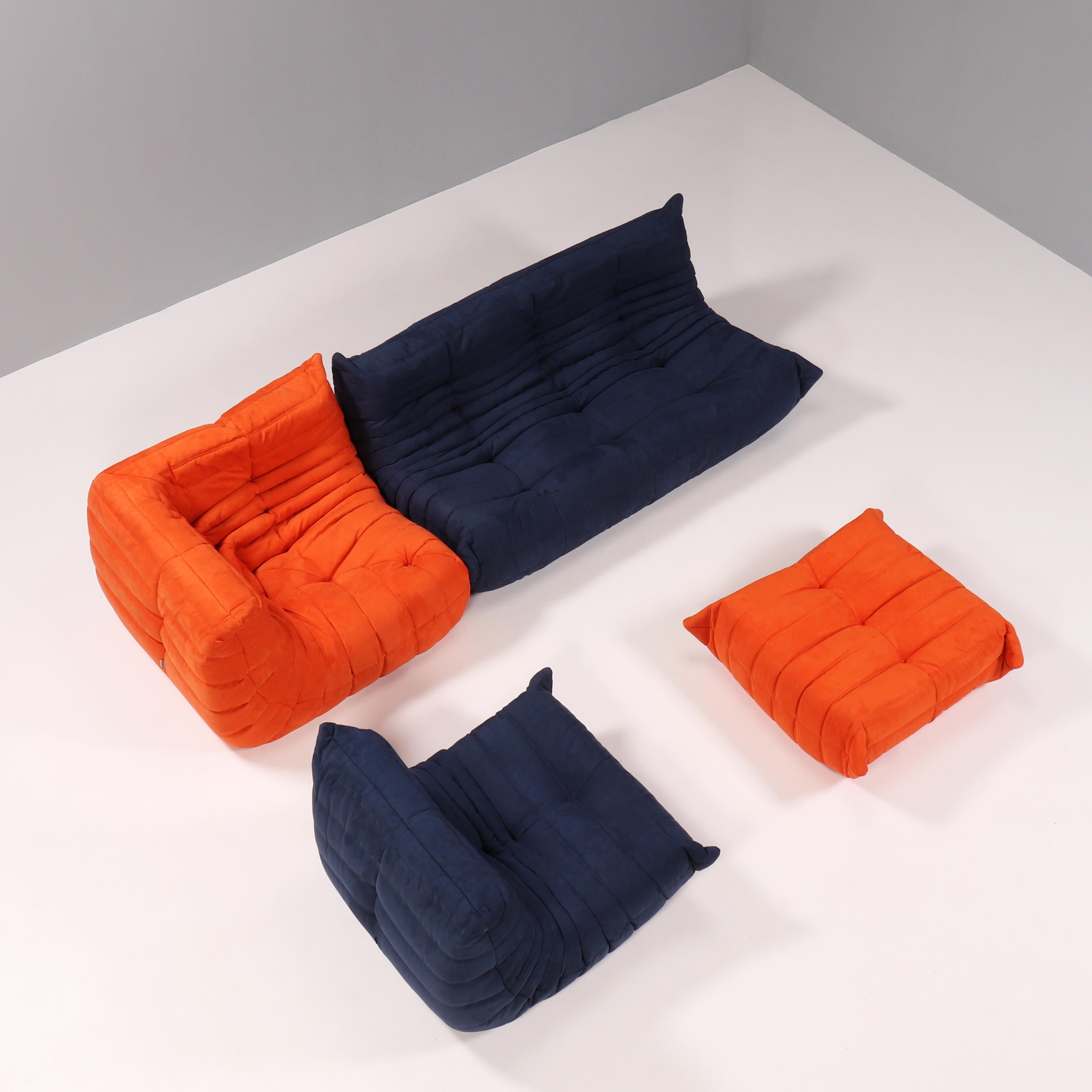 French Ligne Roset by Michel Ducaroy Togo Blue and Orange Modular Sofa Set of 4