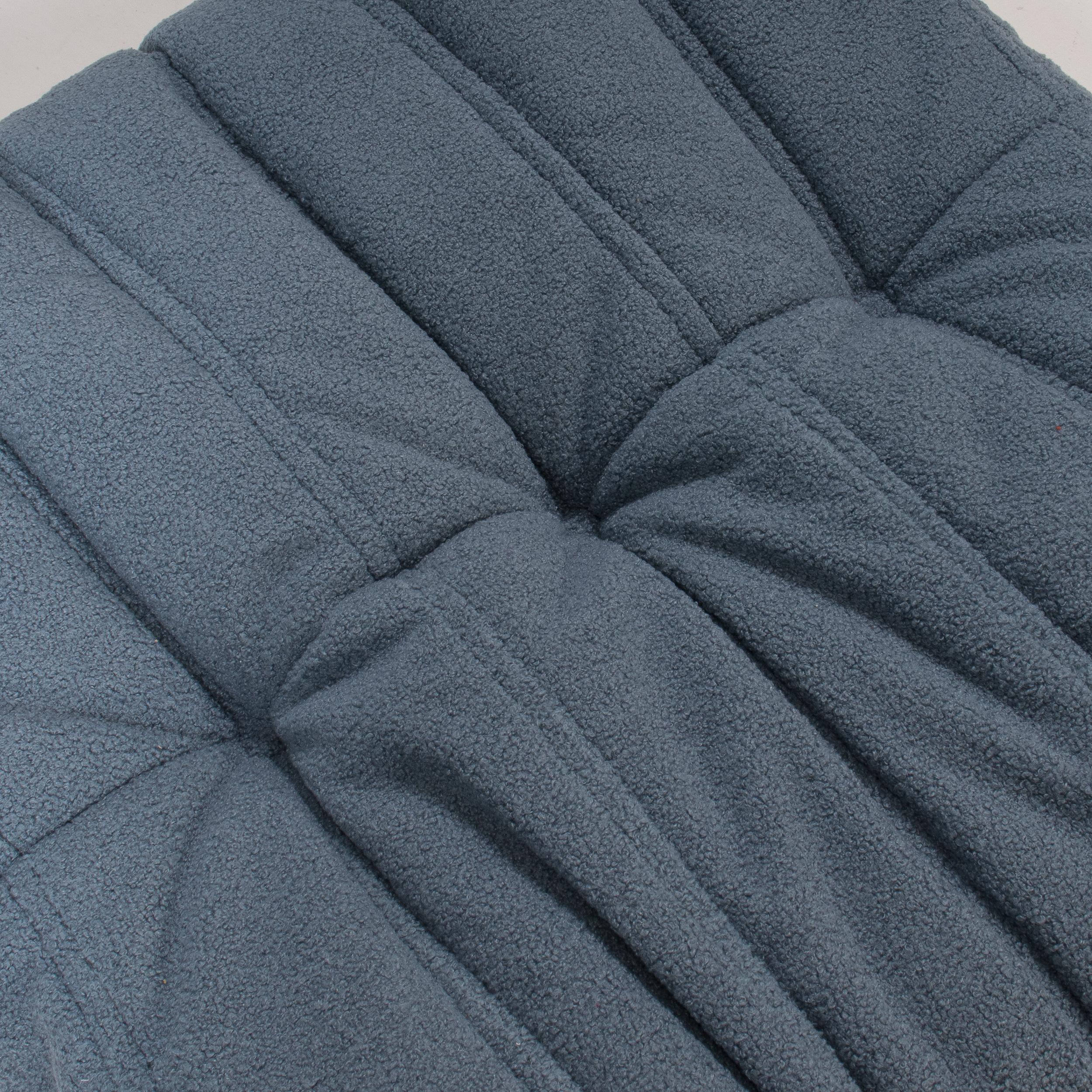Ligne Roset by Michel Ducaroy Togo Blue Bouclé 2 Seat Sofa and Footstool In Excellent Condition In London, GB