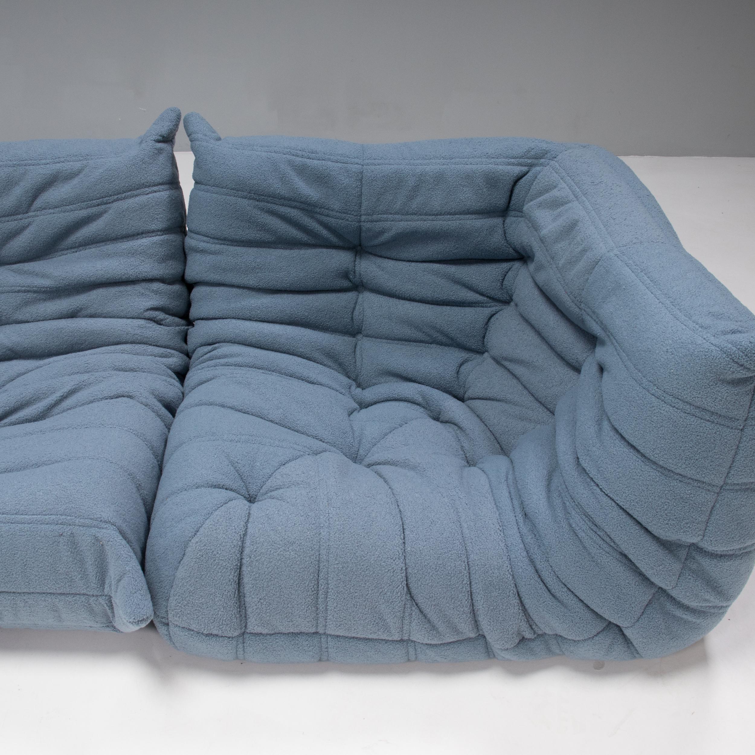 Ligne Roset by Michel Ducaroy Togo Blue Bouclé Set of Three Sectional Sofas 4