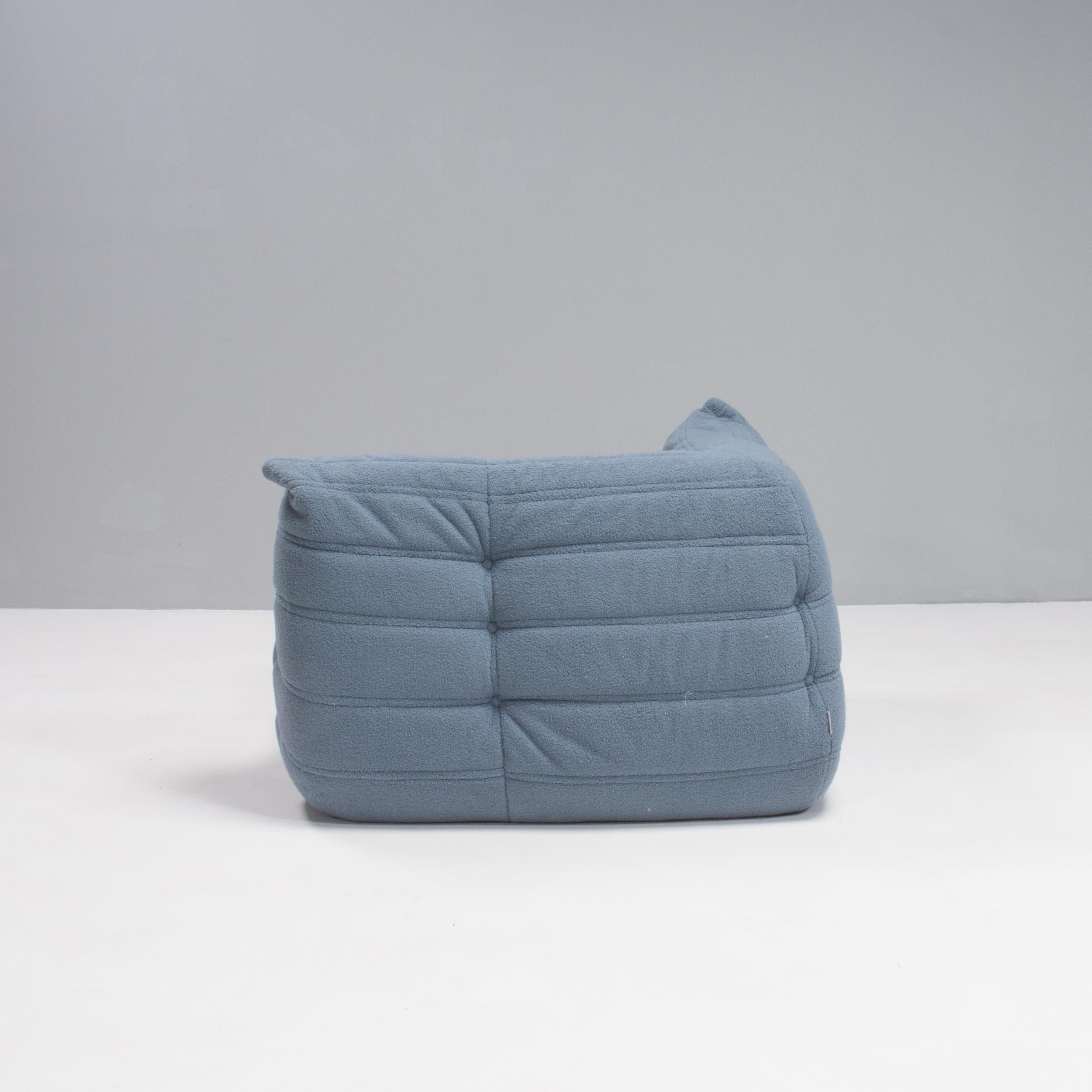 Late 20th Century Ligne Roset by Michel Ducaroy Togo Blue Bouclé Set of Three Sectional Sofas