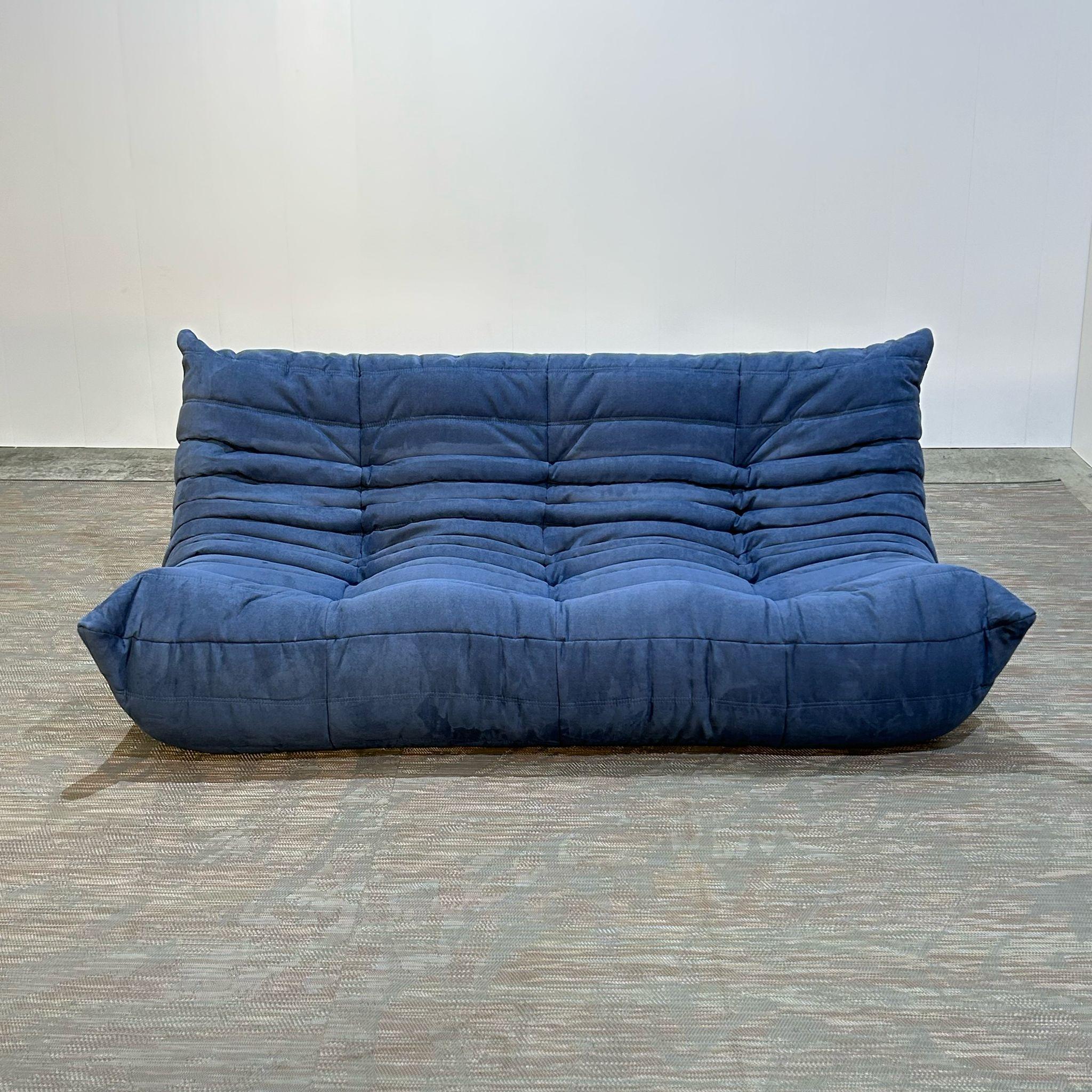 French Ligne Roset by Michel Ducaroy Togo Blue Modular Sofa and Footstool, Set of Five For Sale