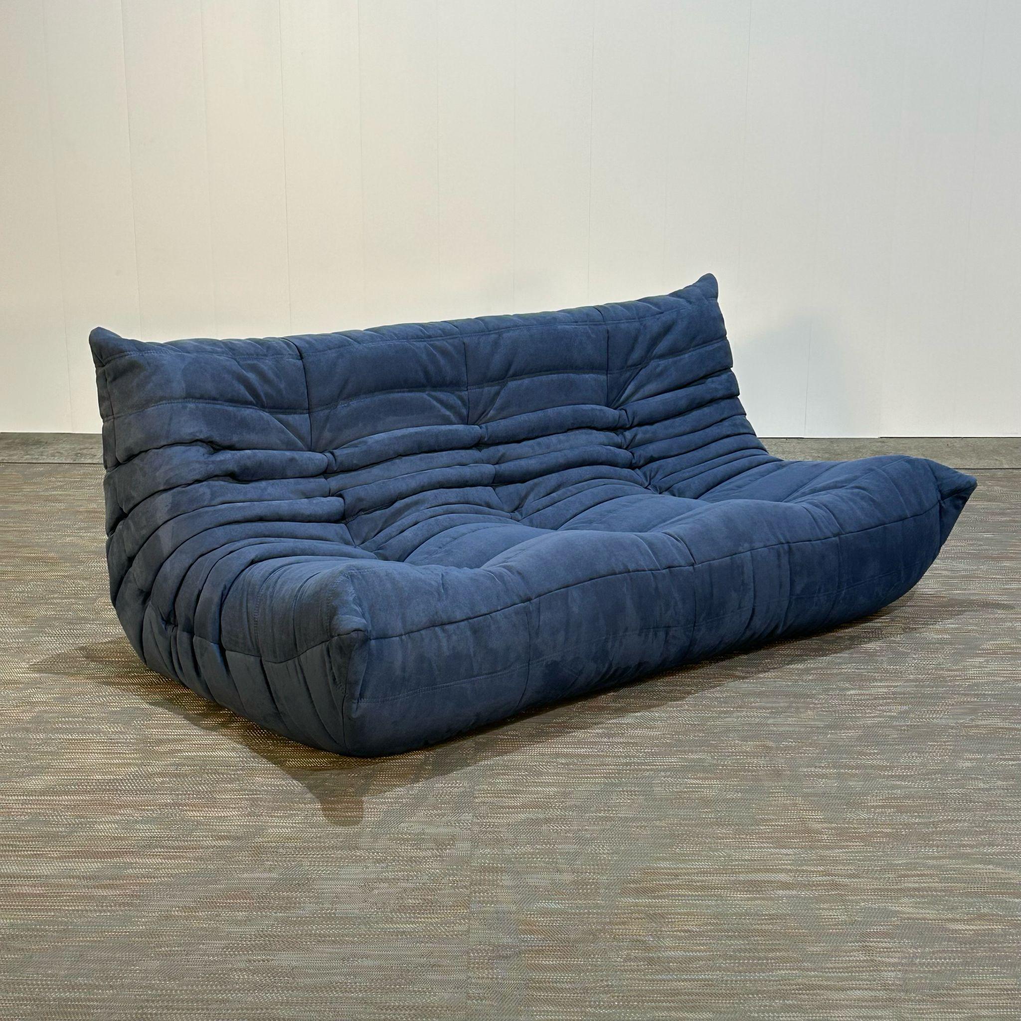 Fabric Ligne Roset by Michel Ducaroy Togo Blue Modular Sofa and Footstool, Set of Five For Sale