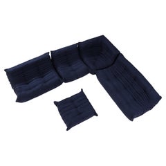 Used Ligne Roset Dark Blue Togo Modular Sofa and Footstool, Set of Five