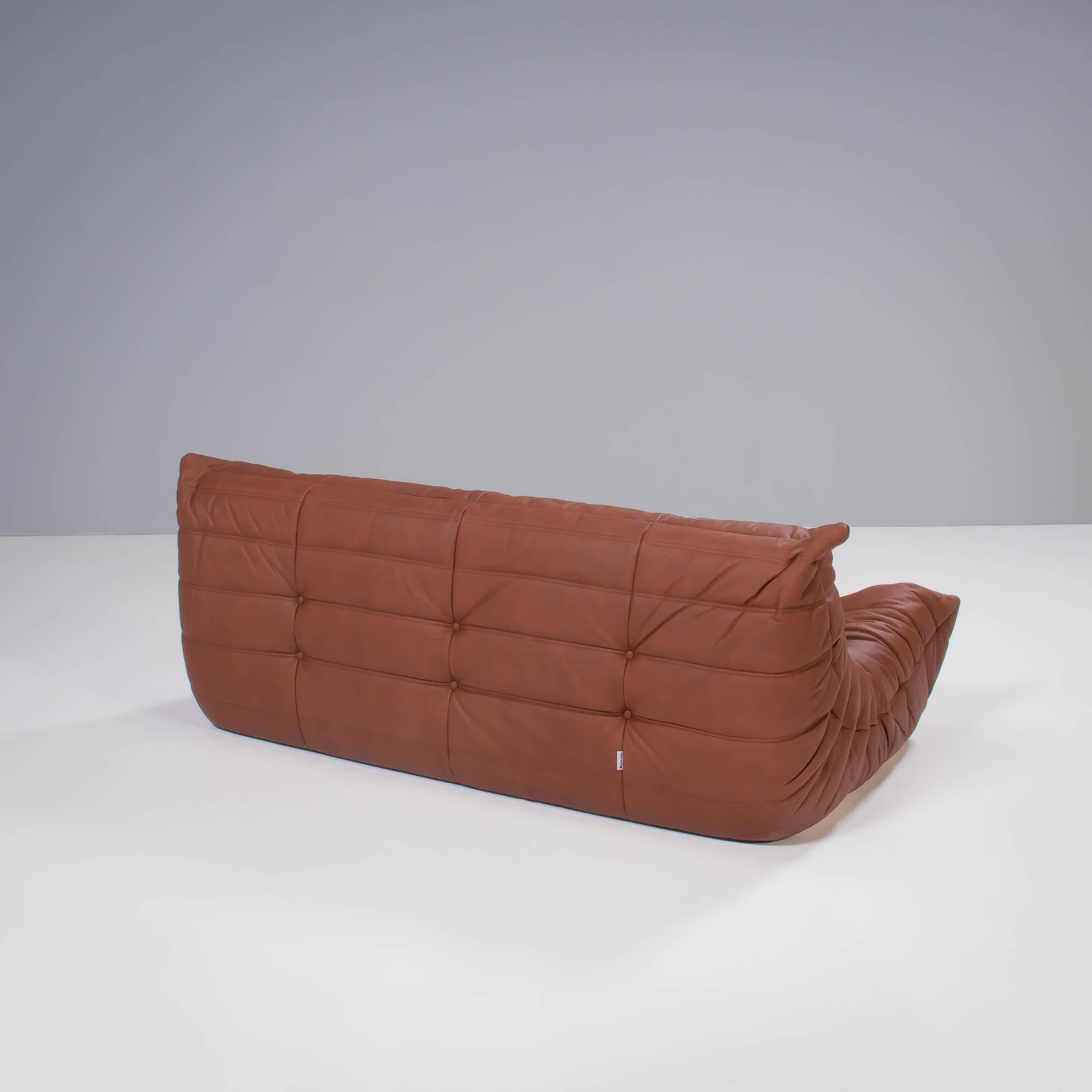 Ligne Roset by Michel Ducaroy Togo Brown Leather Modular Sofa, Set of 5 For Sale 2
