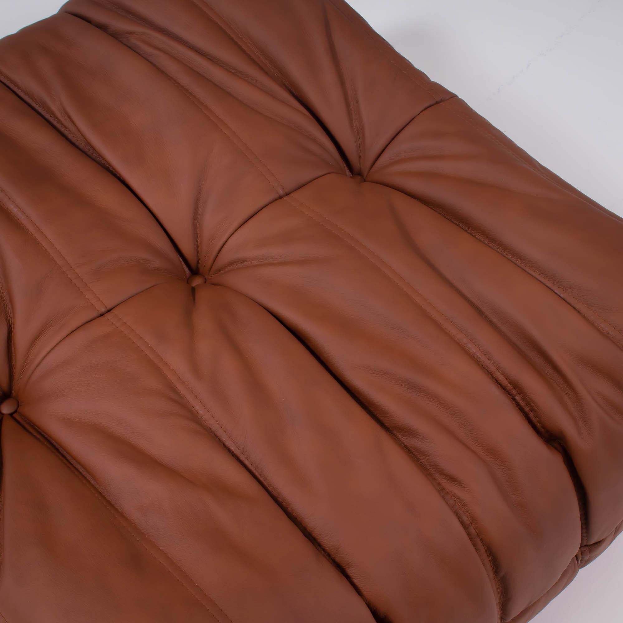 Ligne Roset by Michel Ducaroy Togo Brown Leather Modular Sofa, Set of 5 For Sale 3