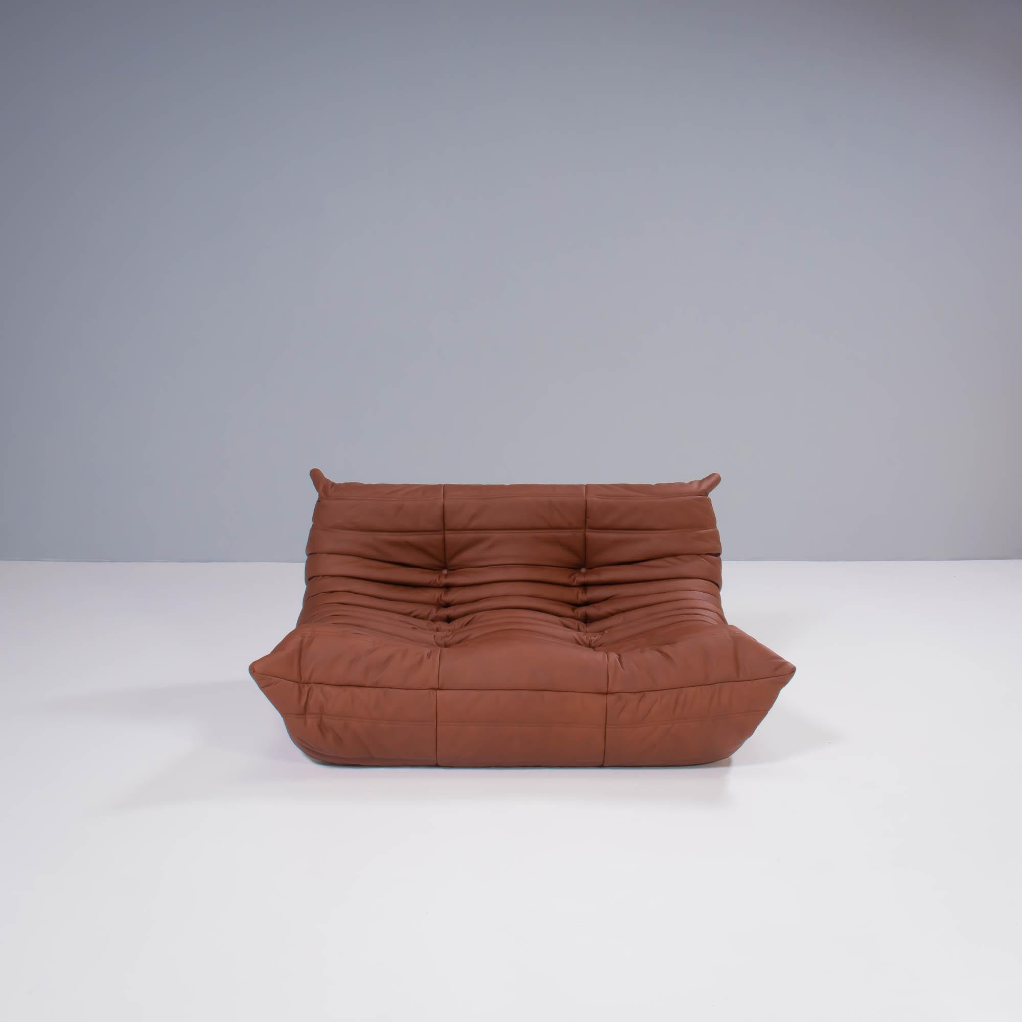 Canapé modulaire en cuir marron Togo Ligne Roset de Michel Ducaroy, lot de 5 en vente 7