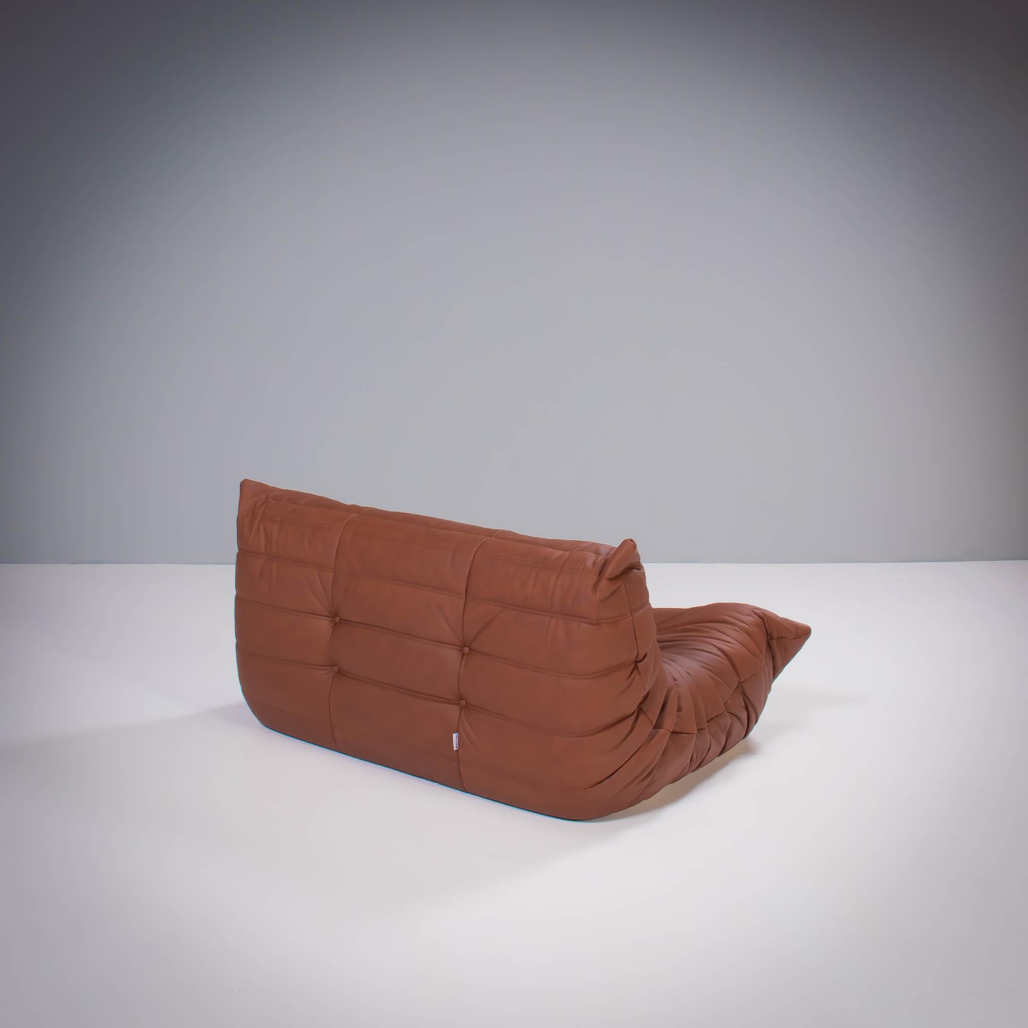 Ligne Roset by Michel Ducaroy Togo Brown Leather Modular Sofa, Set of 5 For Sale 9