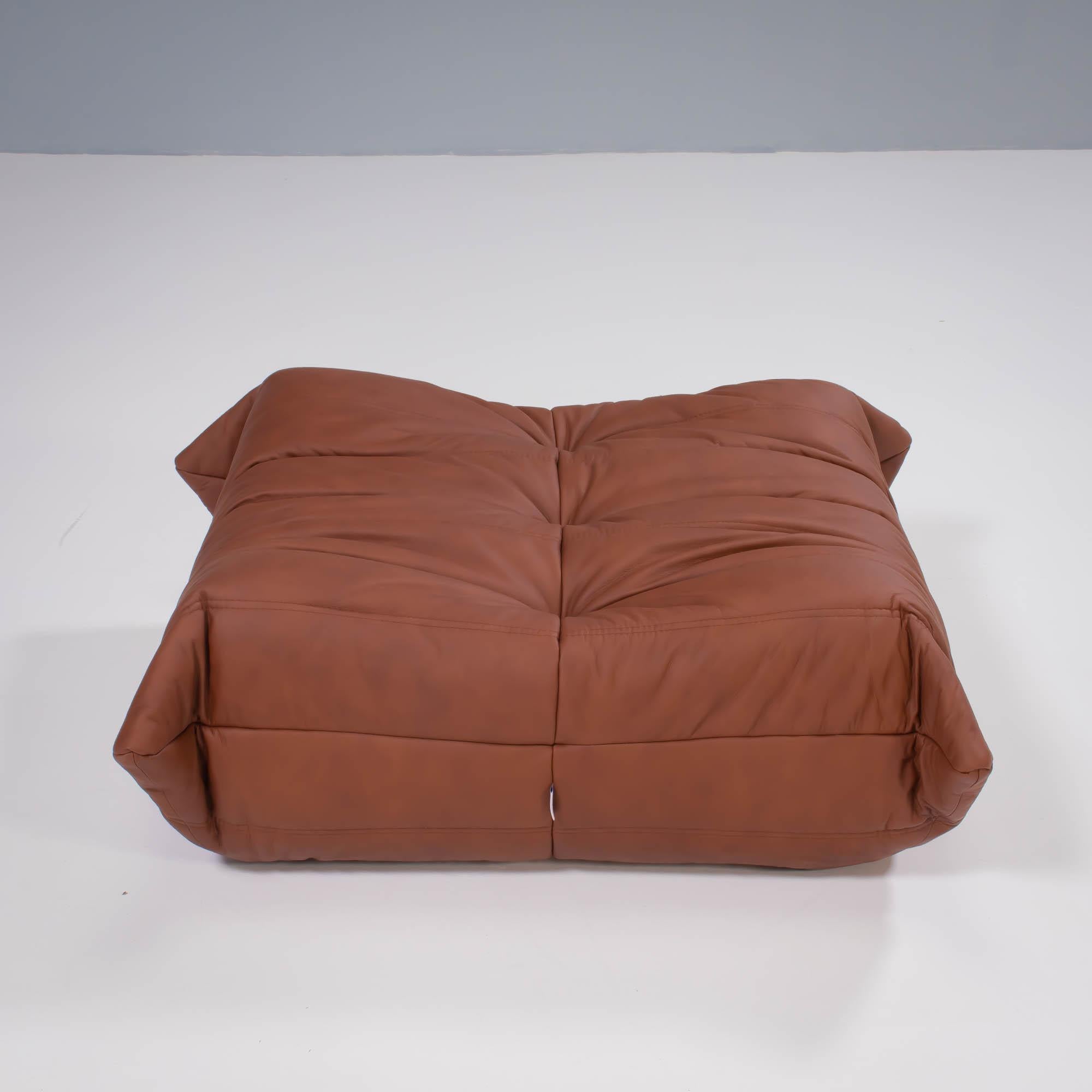 French Ligne Roset by Michel Ducaroy Togo Brown Leather Modular Sofa, Set of 4