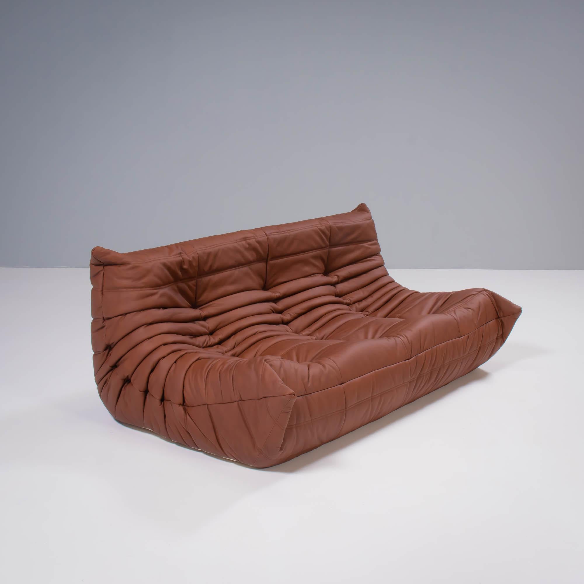 Ligne Roset by Michel Ducaroy Togo Brown Leather Modular Sofa, Set of 5 In Excellent Condition For Sale In London, GB