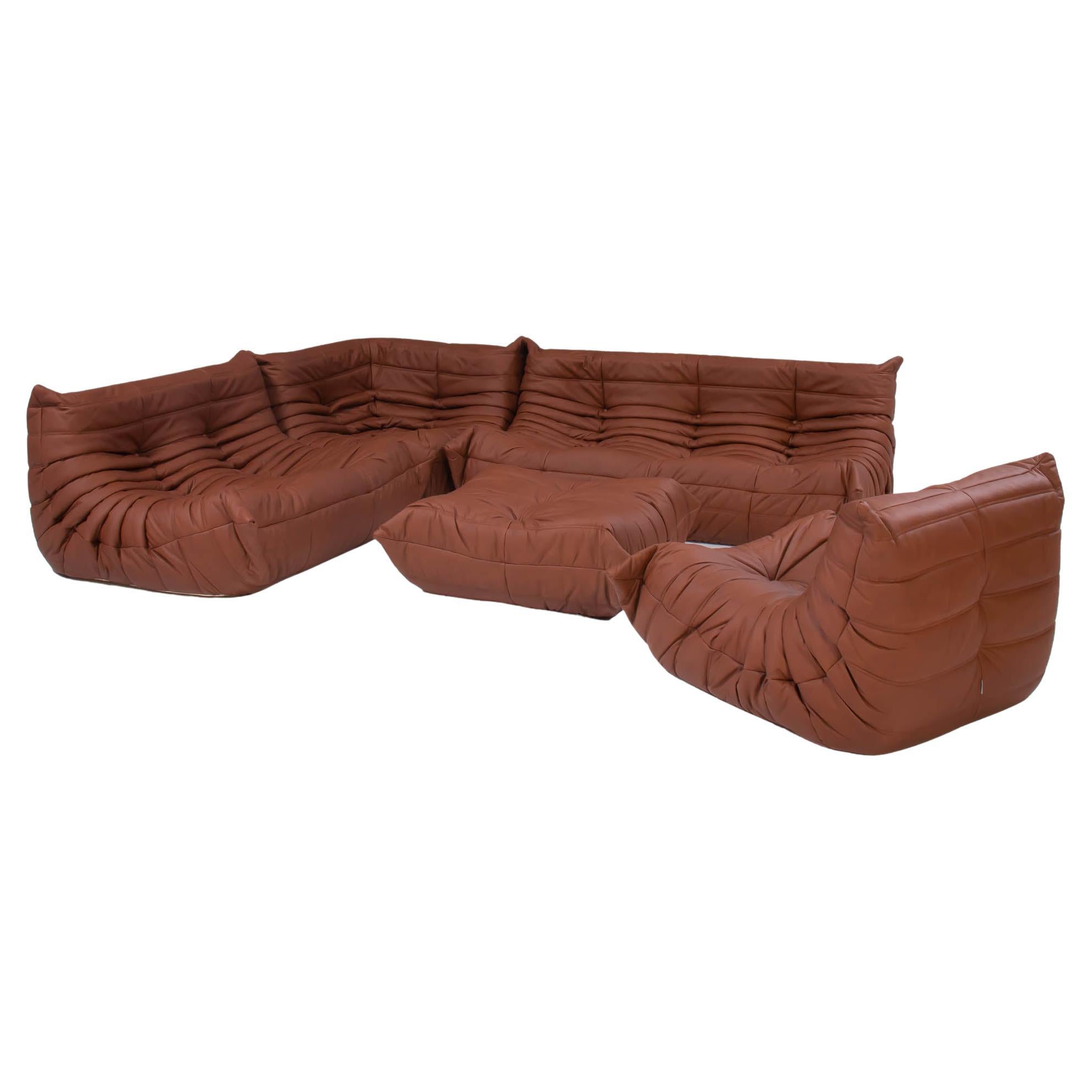 Ligne Roset by Michel Ducaroy Togo Brown Leather Modular Sofa, Set of 5