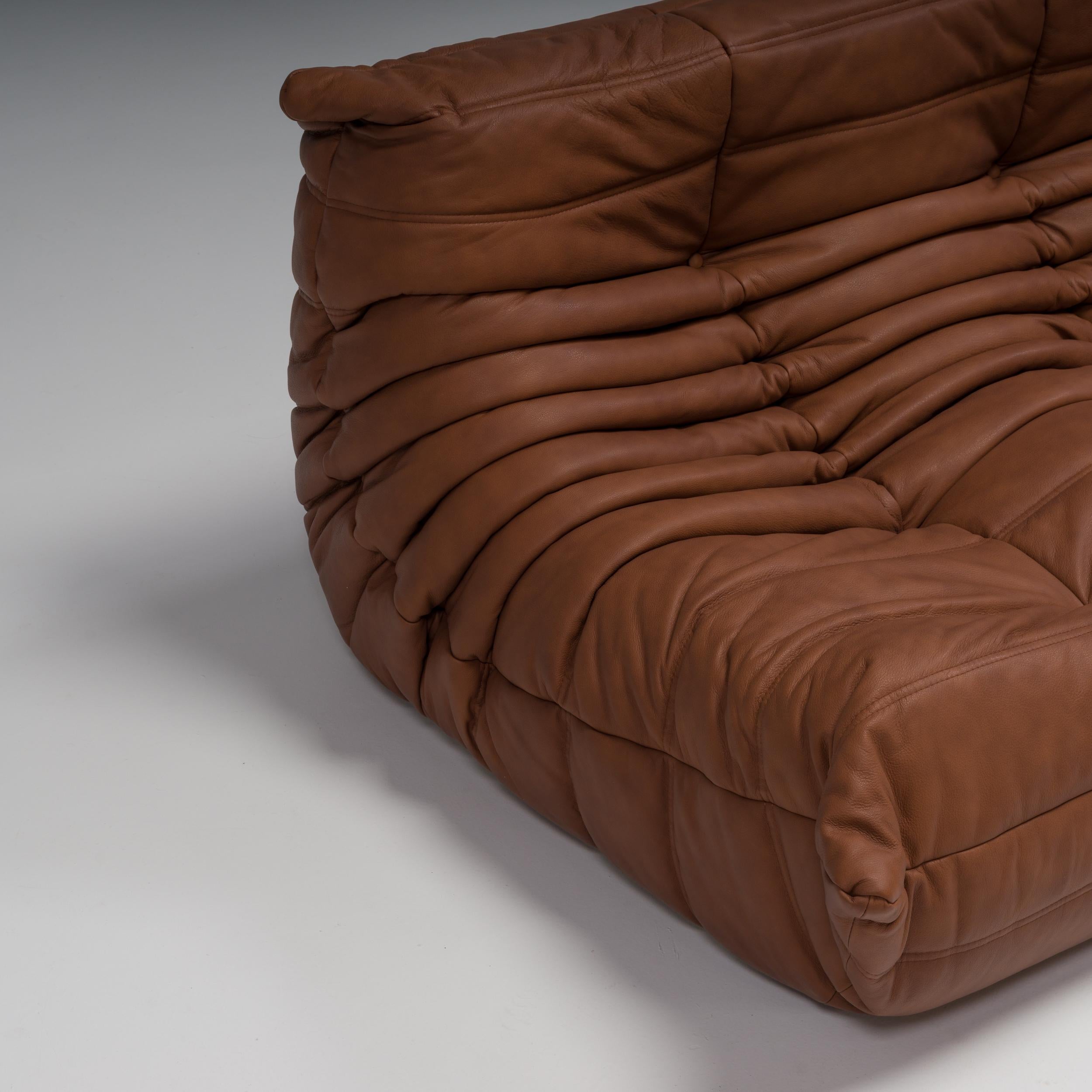 Ligne Roset by Michel Ducaroy Togo Brown Leather Sofa, Set of 4 In Good Condition For Sale In London, GB