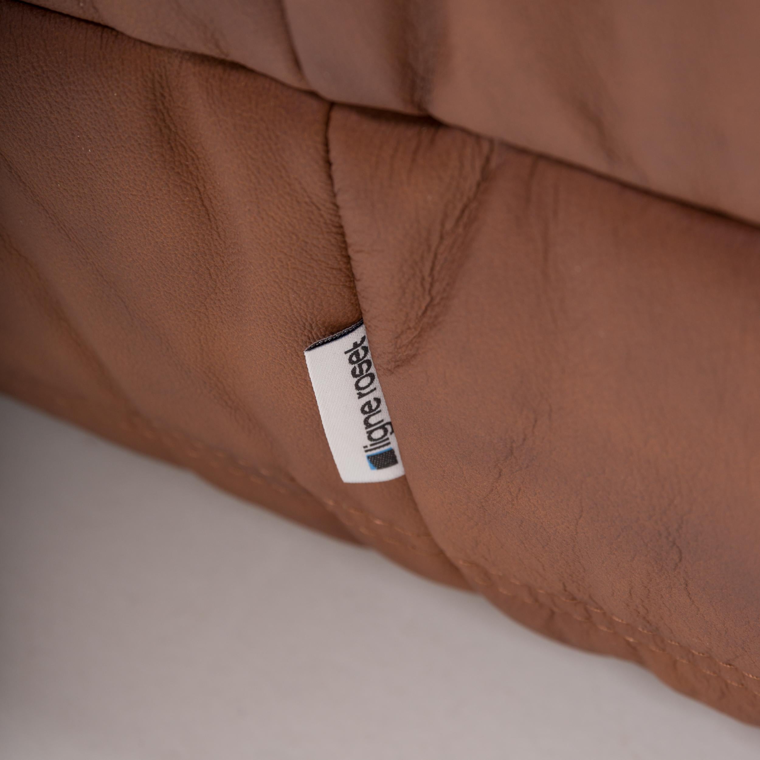 Ligne Roset by Michel Ducaroy Togo Brown Leather Sofa, Set of 4 For Sale 1