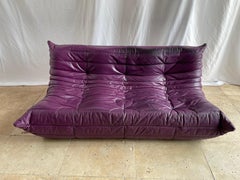 Ligne Roset by Michel Ducaroy Togo Burgundy Leather Modular Sofa Set of 2