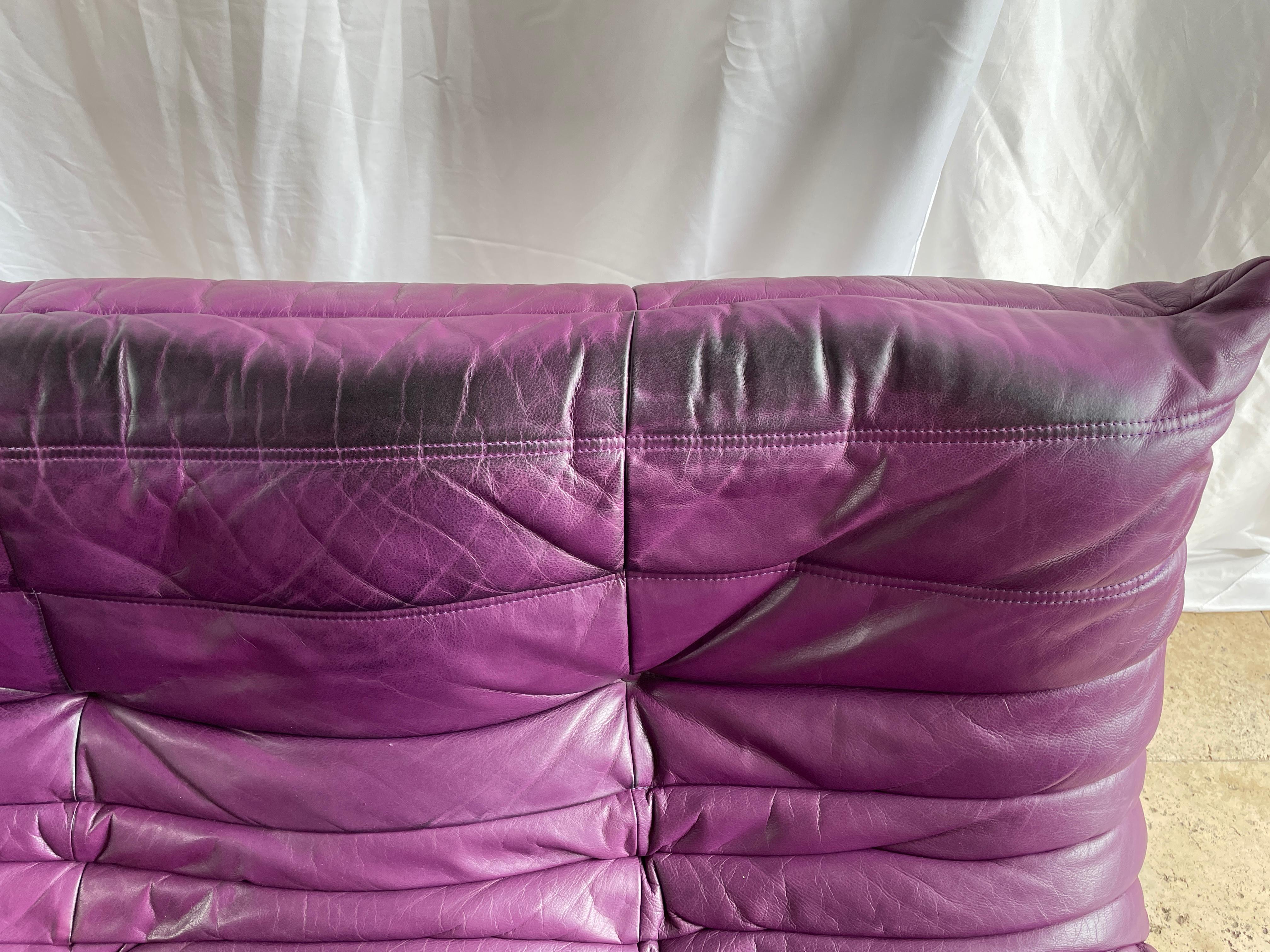 Mid-Century Modern Ligne Roset by Michel Ducaroy Togo Burgundy Leather Modular Sofa Set of 2