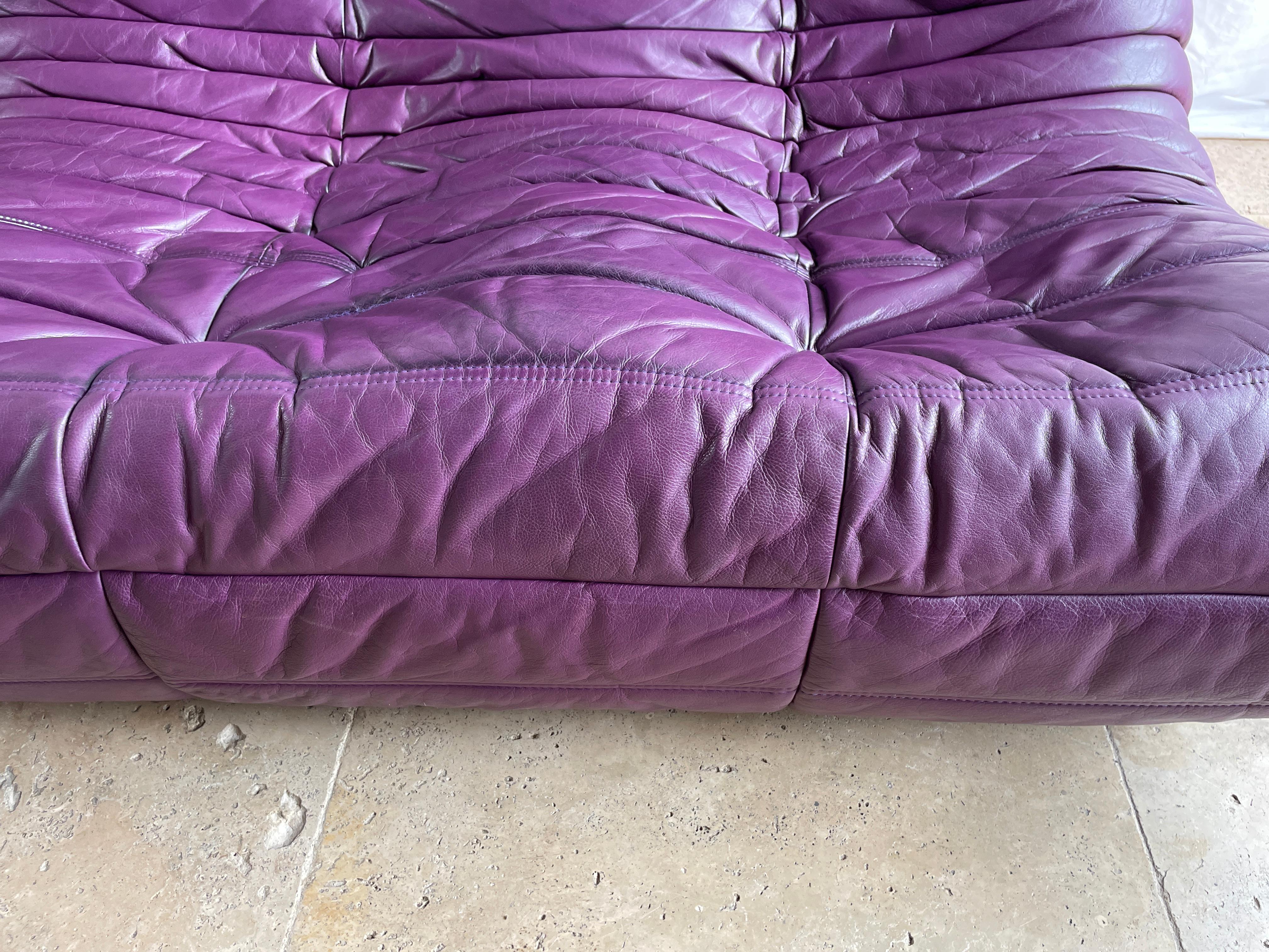 Ligne Roset by Michel Ducaroy Togo Burgundy Leather Modular Sofa Set of 2 1