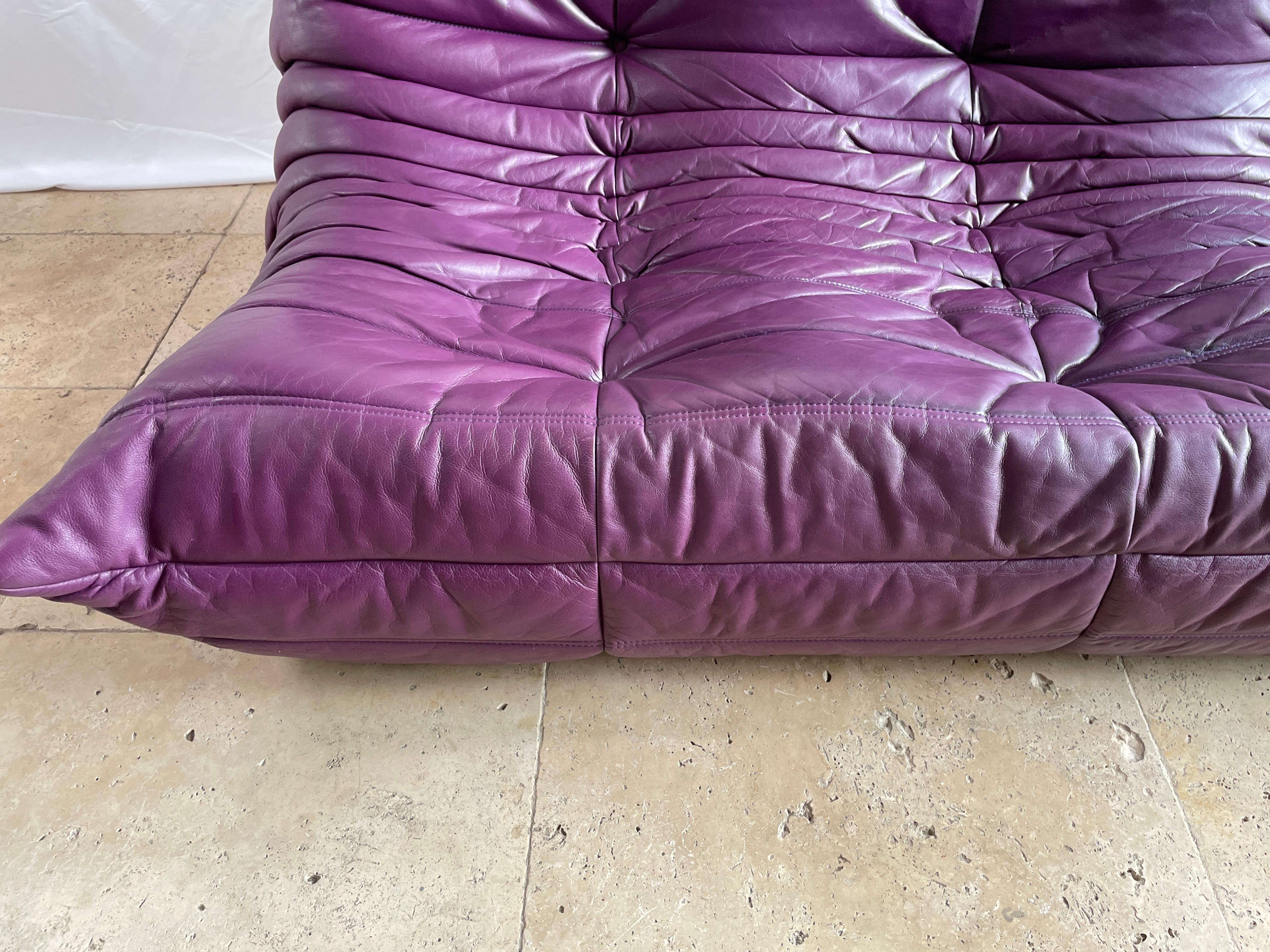 Ligne Roset by Michel Ducaroy Togo Burgundy Leather Modular Sofa Set of 2 2