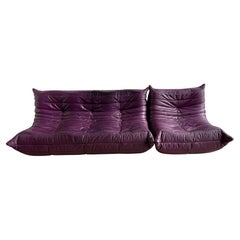 Used Ligne Roset by Michel Ducaroy Togo Burgundy Leather Modular Sofa Set of 2