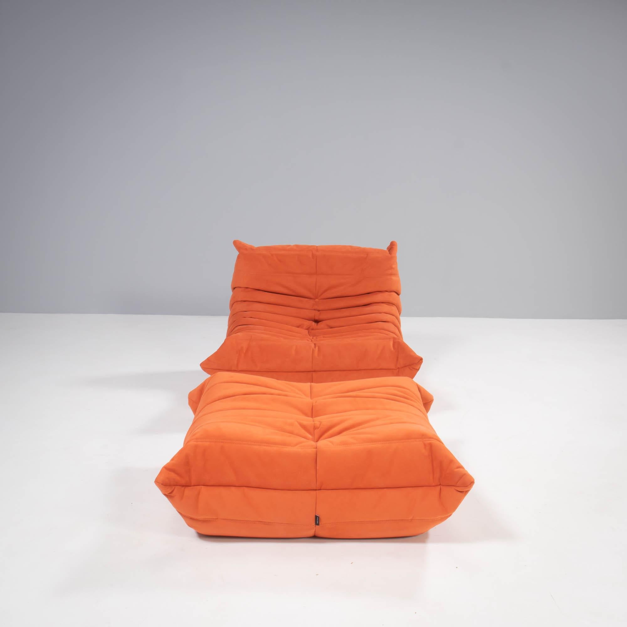 The iconic Togo cadmium orange sofa, originally designed by Michel Ducaroy for Ligne Roset in 1973, has become a design mid century Classic.

This fireside armchair and footstool is incredibly versatile and can be used alone or paired with other