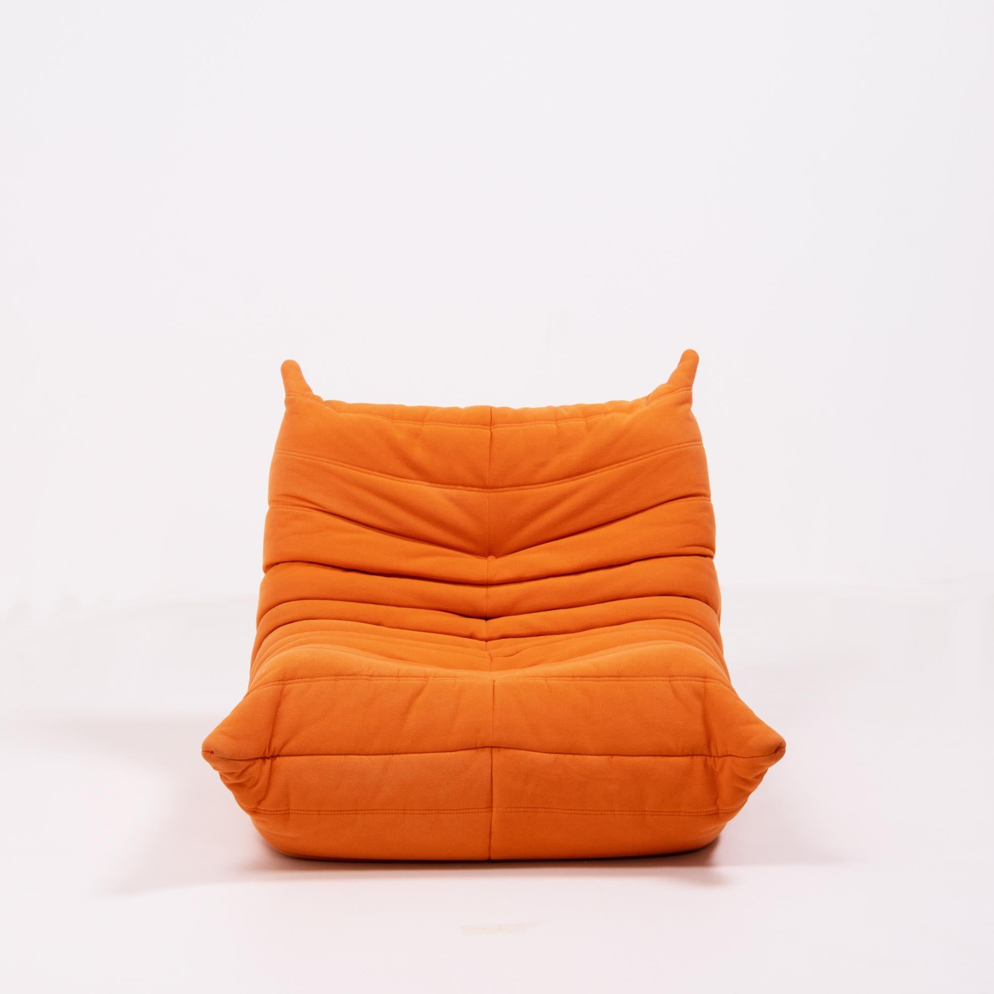 French Ligne Roset by Michel Ducaroy Togo Cadmium Orange Armchair and Footstool