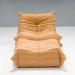 Ligne Roset by Michel Ducaroy Togo Camel Leather Armchair and Footstool