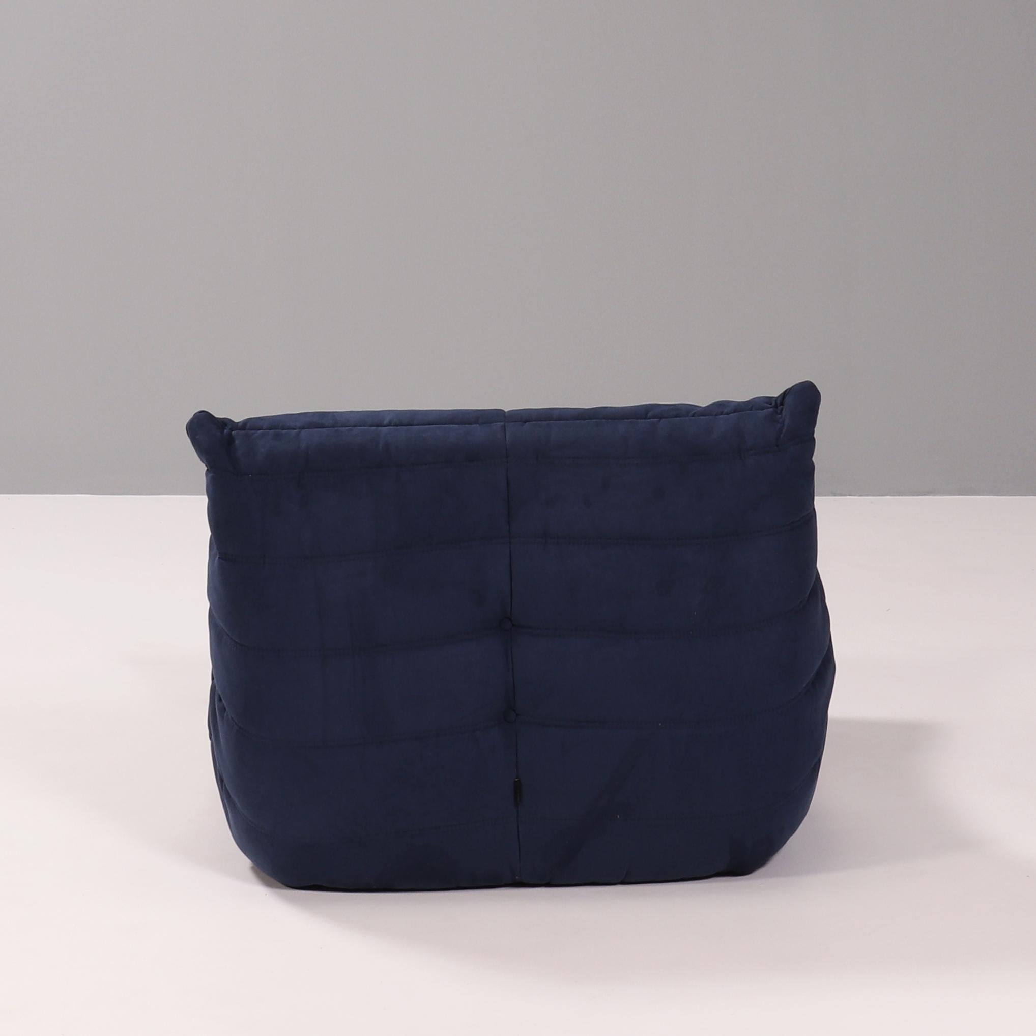 Ligne Roset by Michel Ducaroy Togo Dark Blue Armchair and Footstool, Set of 2 For Sale 1