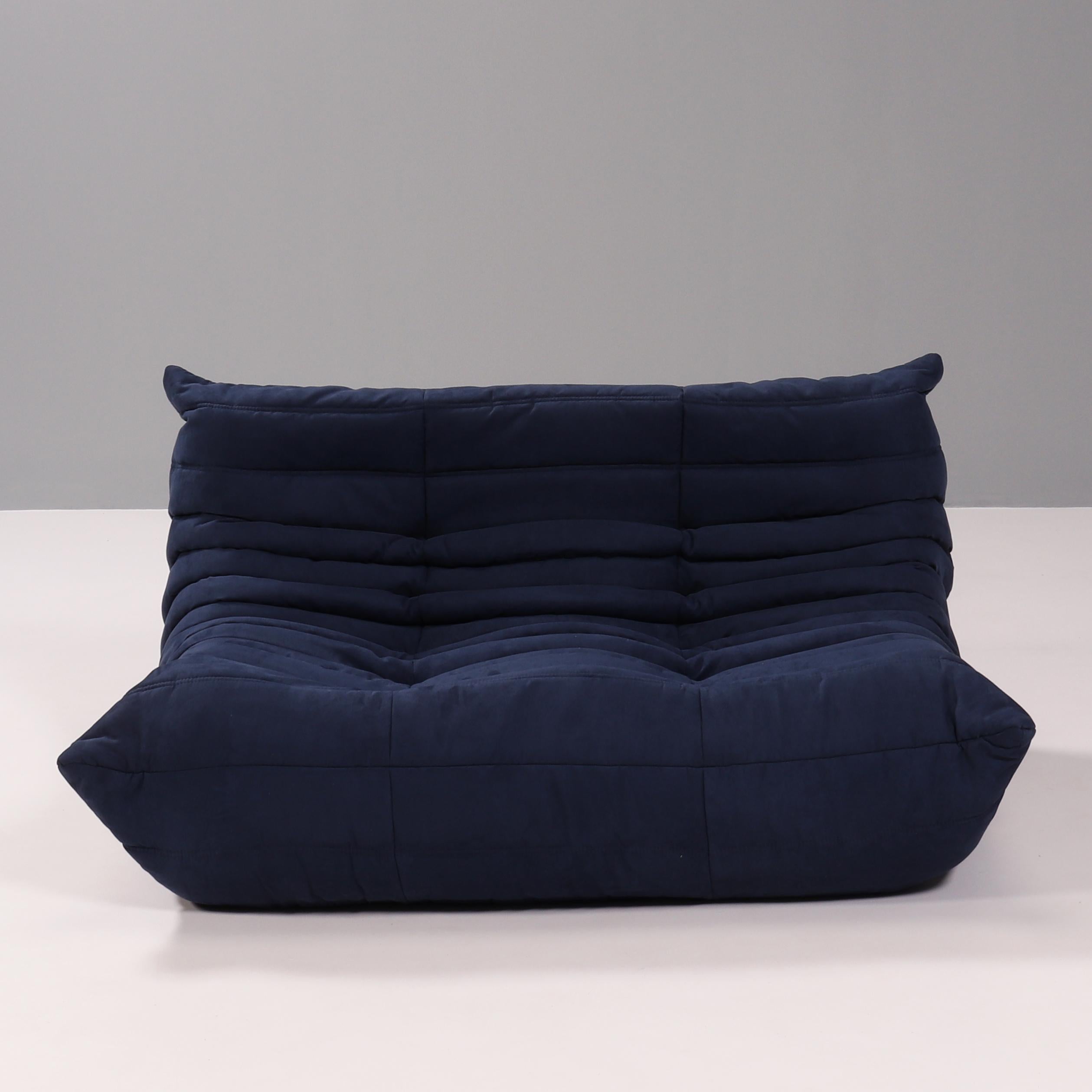 French Ligne Roset by Michel Ducaroy Togo Dark Blue Sofa and Footstool, Set of 4