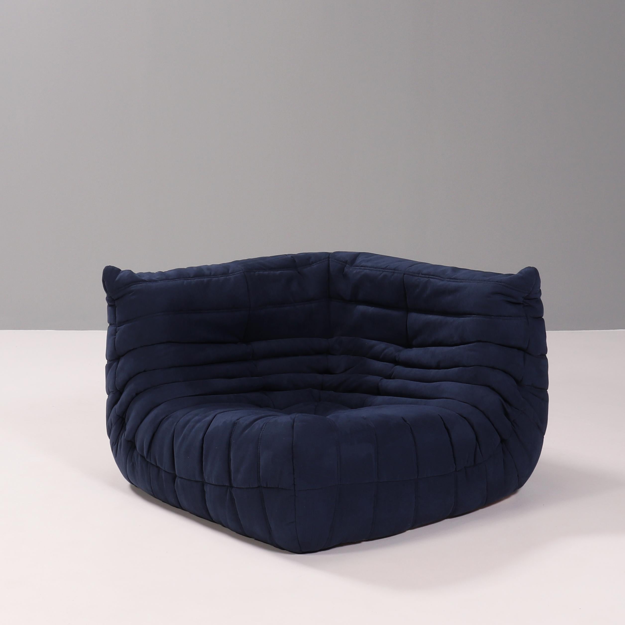 Late 20th Century Ligne Roset by Michel Ducaroy Togo Dark Blue Sofa and Footstool, Set of 4